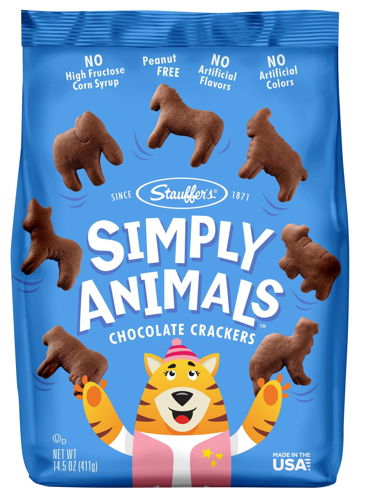 STAUFFERS Simply Animals Chocolate Crackers - Animal-Shaped Snacks - 14.5oz Bag - No High Fructose Corn Syrup - 6.5 x 3.5 x