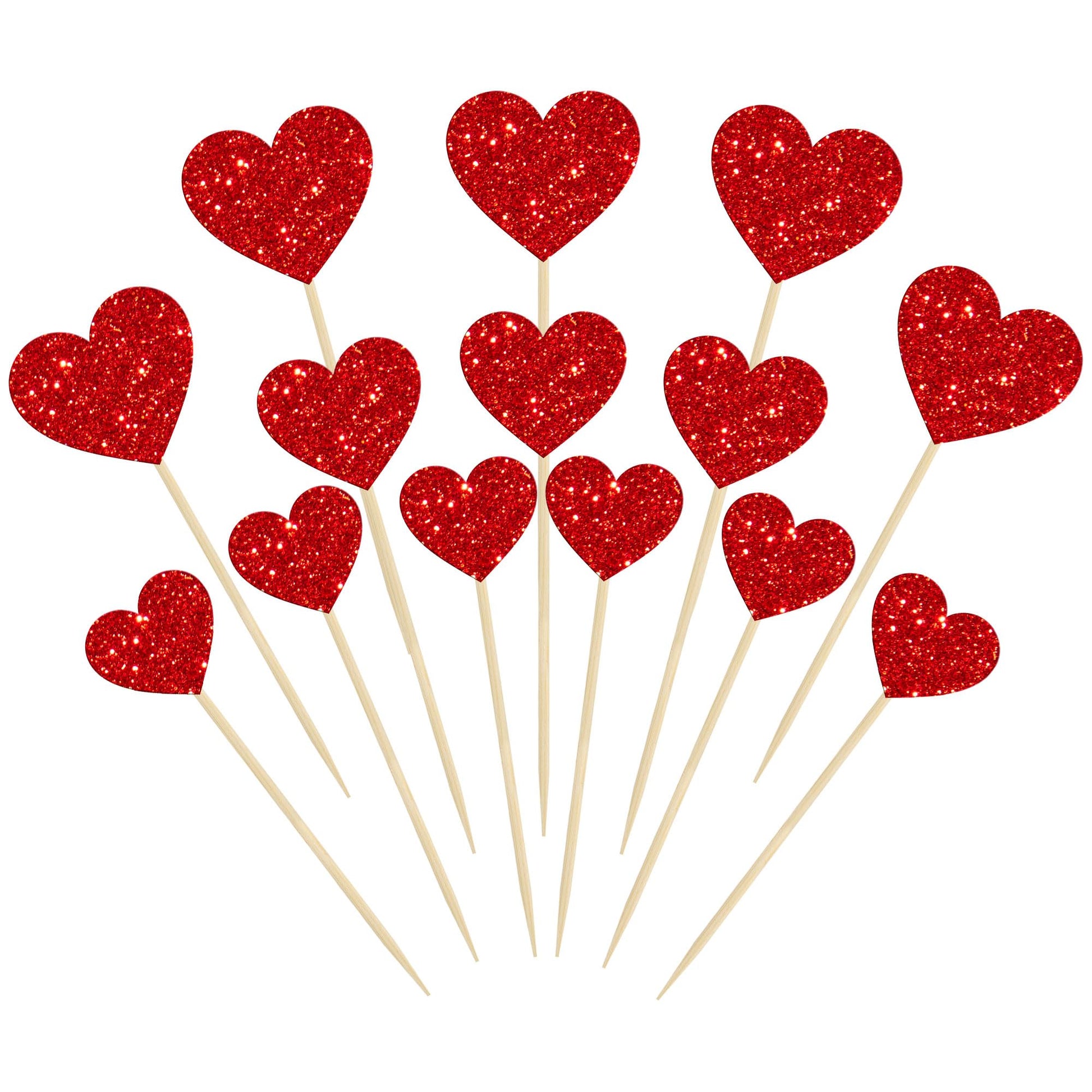 Gyufise 30Pcs Heart Cupcake Toppers Red Glitter Sweet Love Heart Cupcake Pick Decorations Valentine'S Day Cake Decorations For W