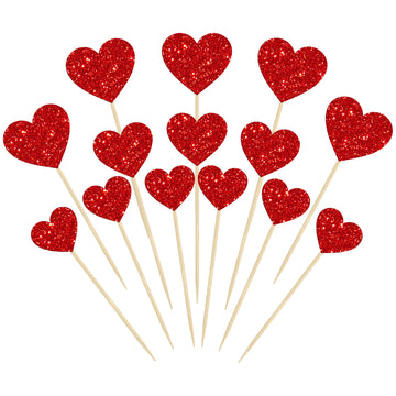 Gyufise 30Pcs Heart Cupcake Toppers Red Glitter Sweet Love Heart Cupcake Pick Decorations Valentine'S Day Cake Decorations For W