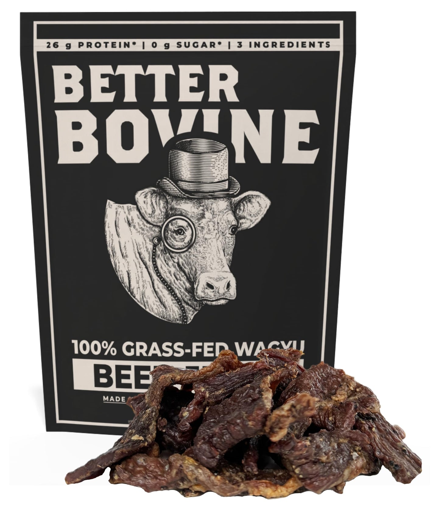 BETTER BOVINE Grass Fed Wagyu Beef Jerky, Keto, Paleo, Low Carb, High Protein, Gluten Free, Sugar Free, Non-GMO, Nitrate Free, P
