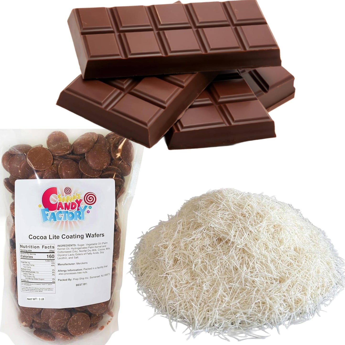 Premium 500Gr Dried & Shredded Kadayif And 1 Lb Coating Melting Wafers Milk Chocolate Baking Cocoa Lite, Chocolate For Dubai Cho