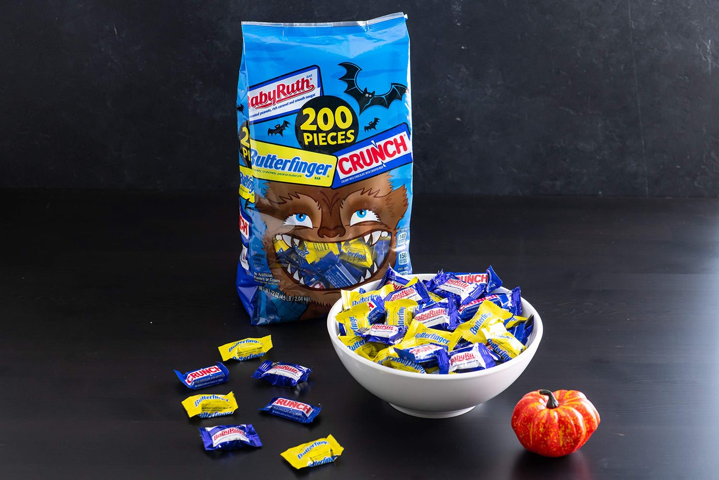 Butterfinger Bulk Halloween Candy Bag, Mini Butterfinger, Crunch & Baby Ruth, 72 Ounce, Individually Wrapped, 200 Count