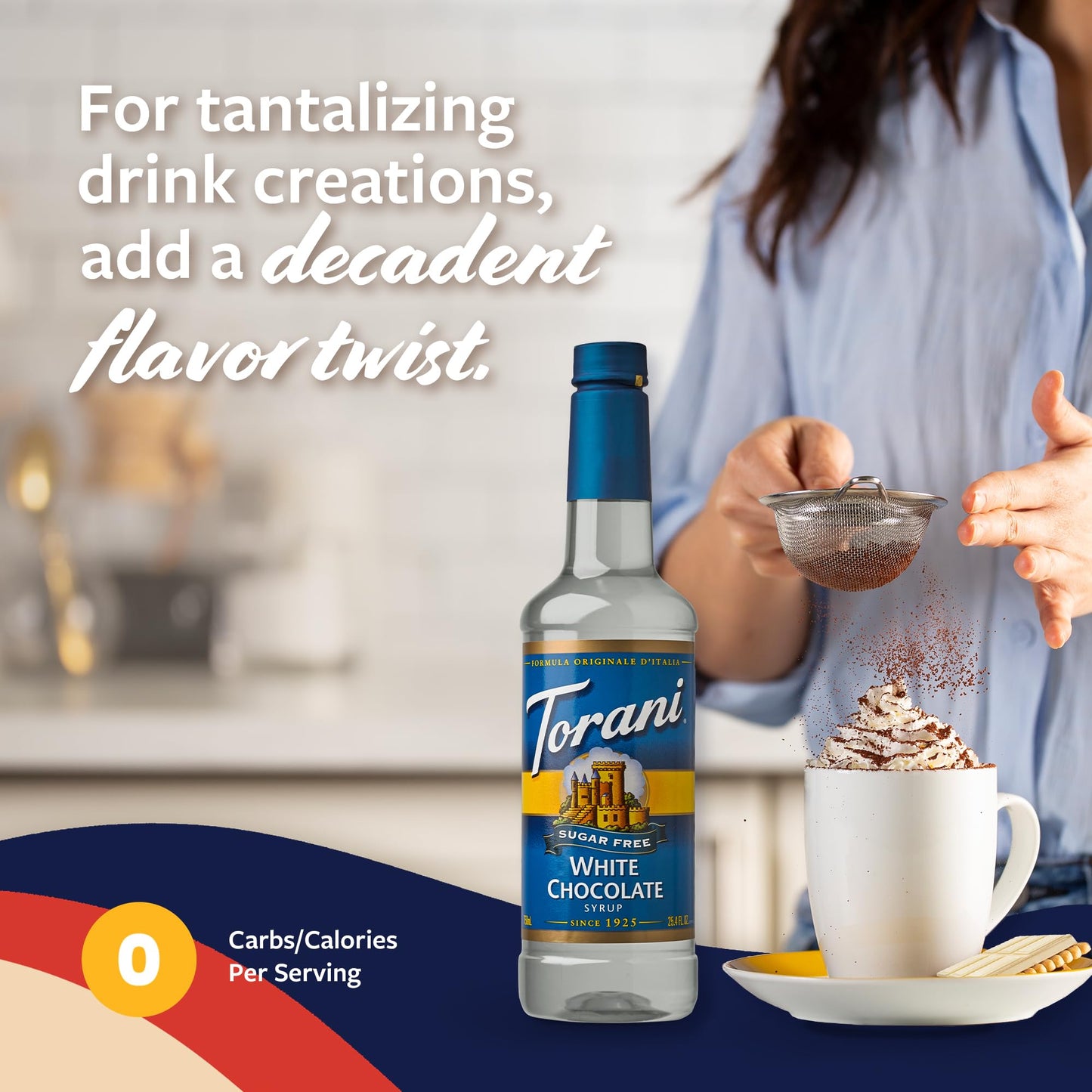 Torani Sugar Free Coffee Syrup  White Chocolate Flavored Syrup for Drinks  Zero Calorie  Pump Included  25.4 Fl Oz