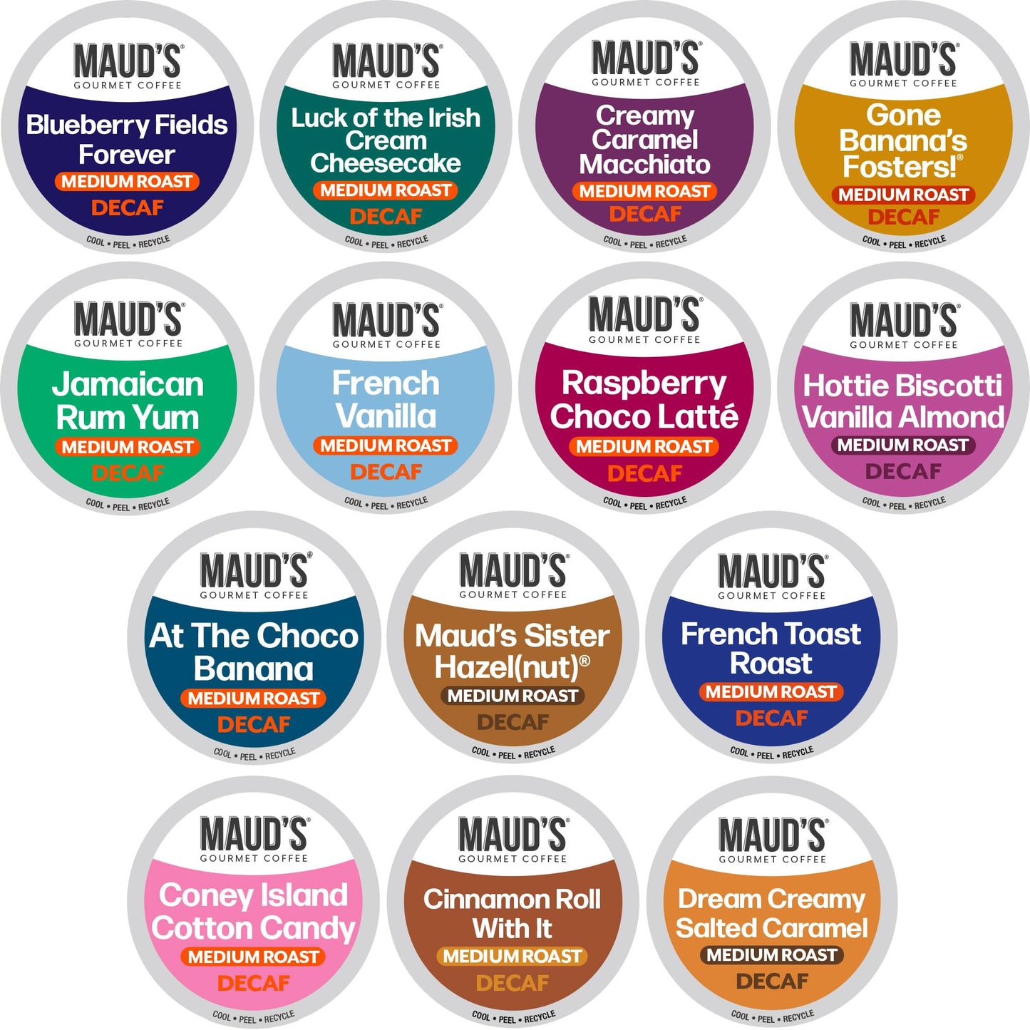 Mauds Flavored Decaf Coffee Pods Variety Pack  80ct | 14 Assorted Blends | 100% Arabica Flavored Coffee | Solar Energy Produced Recyclable Single Serve Coffee Pods Compatible with Keurig K-Cup malt-inspired