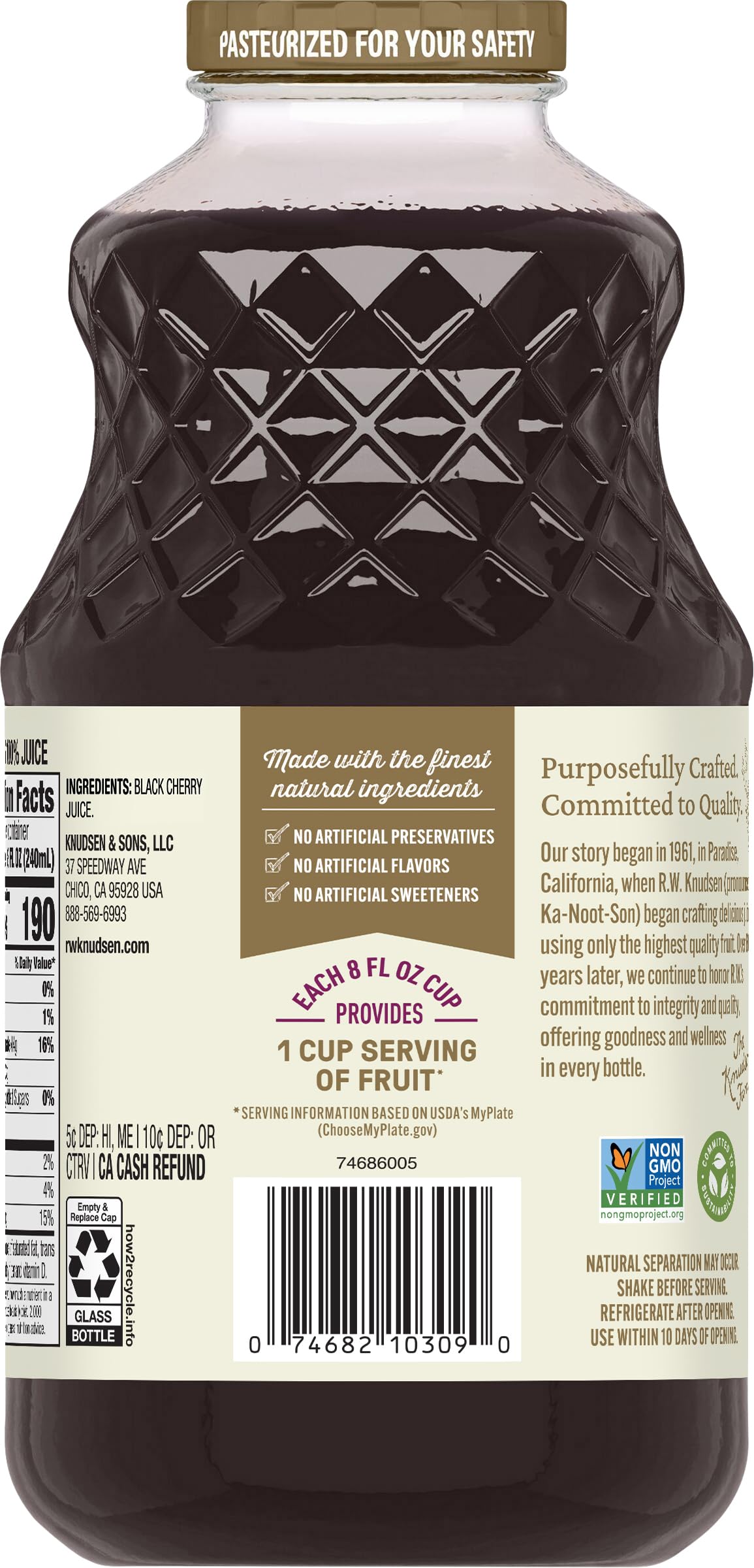 R.W. Knudsen Just Black Cherry Juice, 32 Ounces (Packaging May Vary)