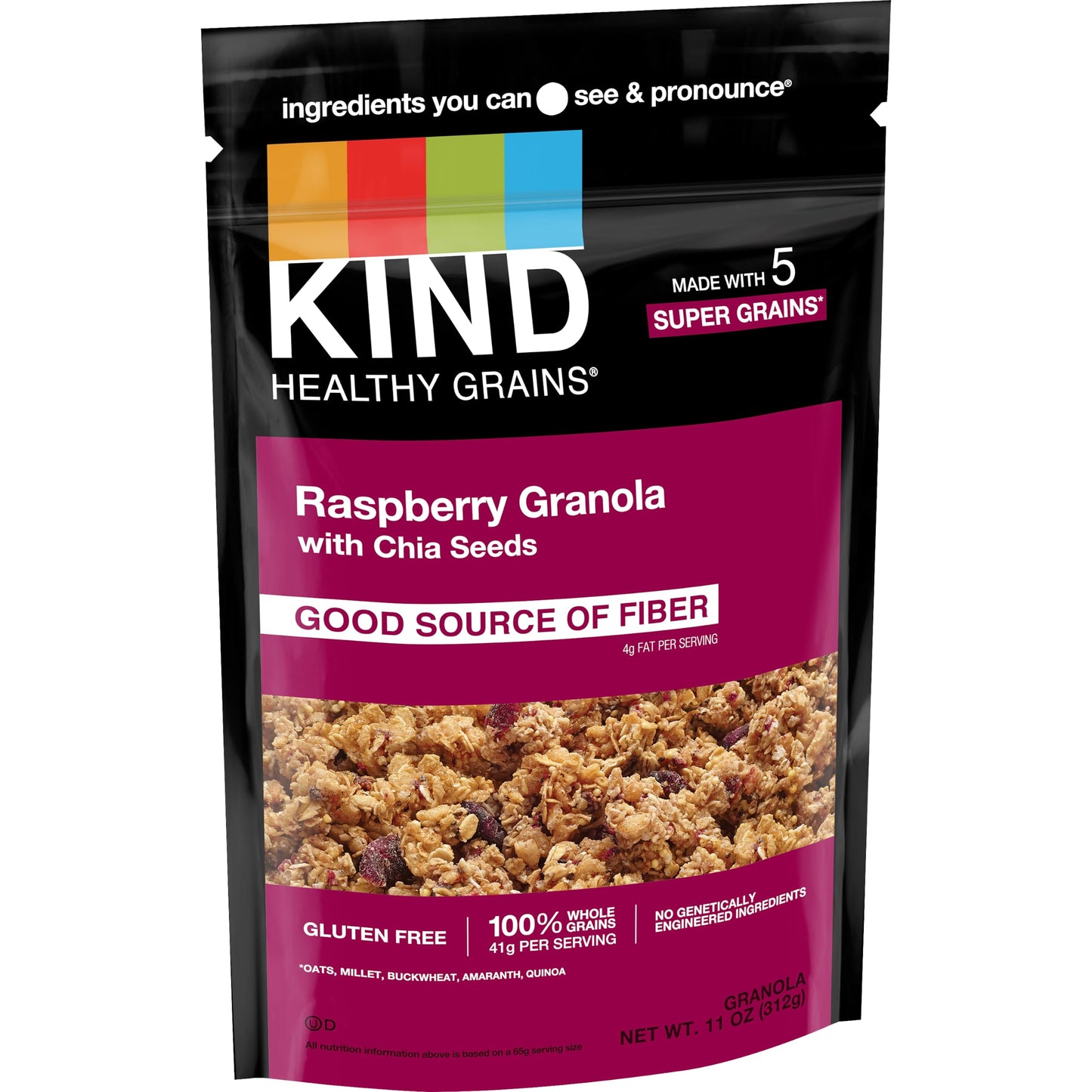 KIND Healthy Grains Clusters, Raspberry with Chia Seeds Granola, Gluten Free, 11 Ounce Bag