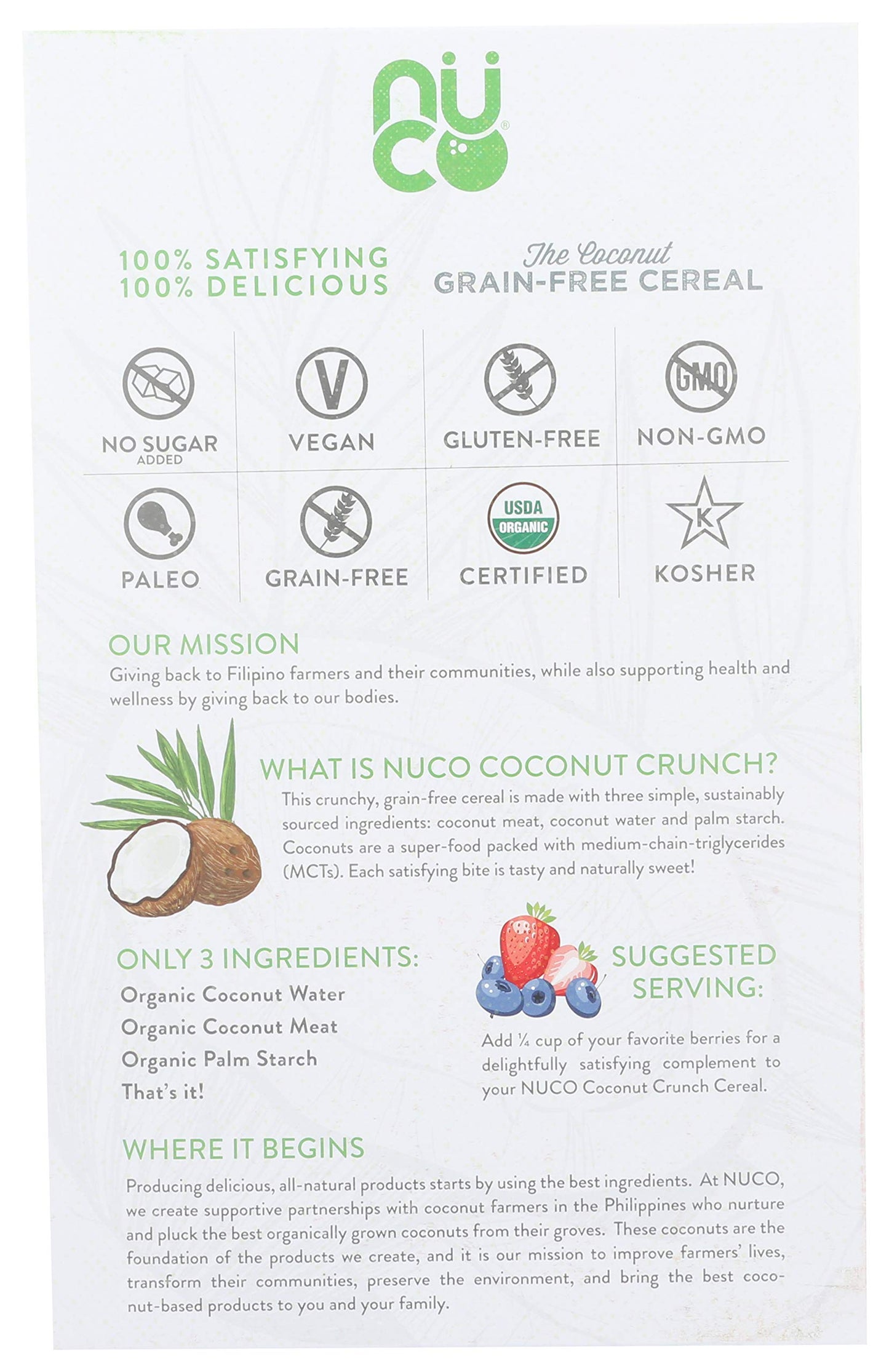 Nuco Certified Organic Grain And Gluten Free Coconut Crunch Cereal, 1 Box, 1058 Oz