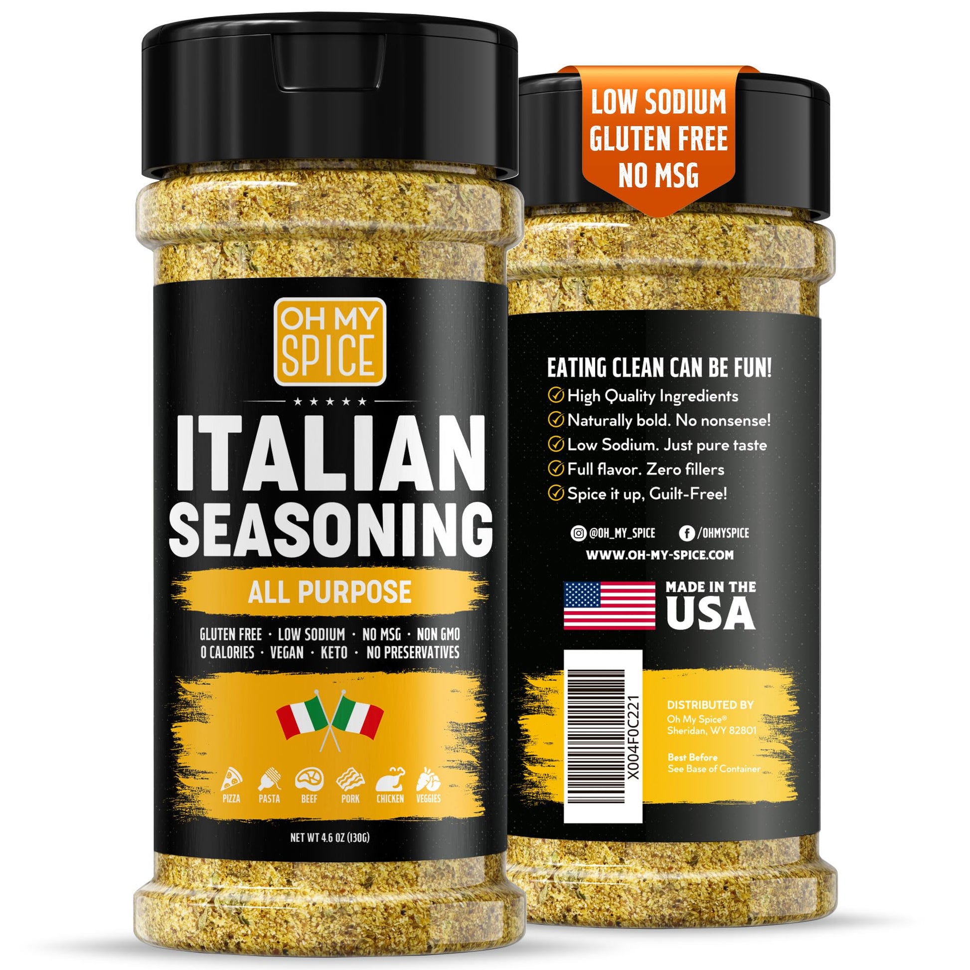Italian Seasoning Blend All Purpose Seasoning Mix - Gluten Free & Low Sodium Pizza Seasonings for Bruschetta & Spaghetti. Medite