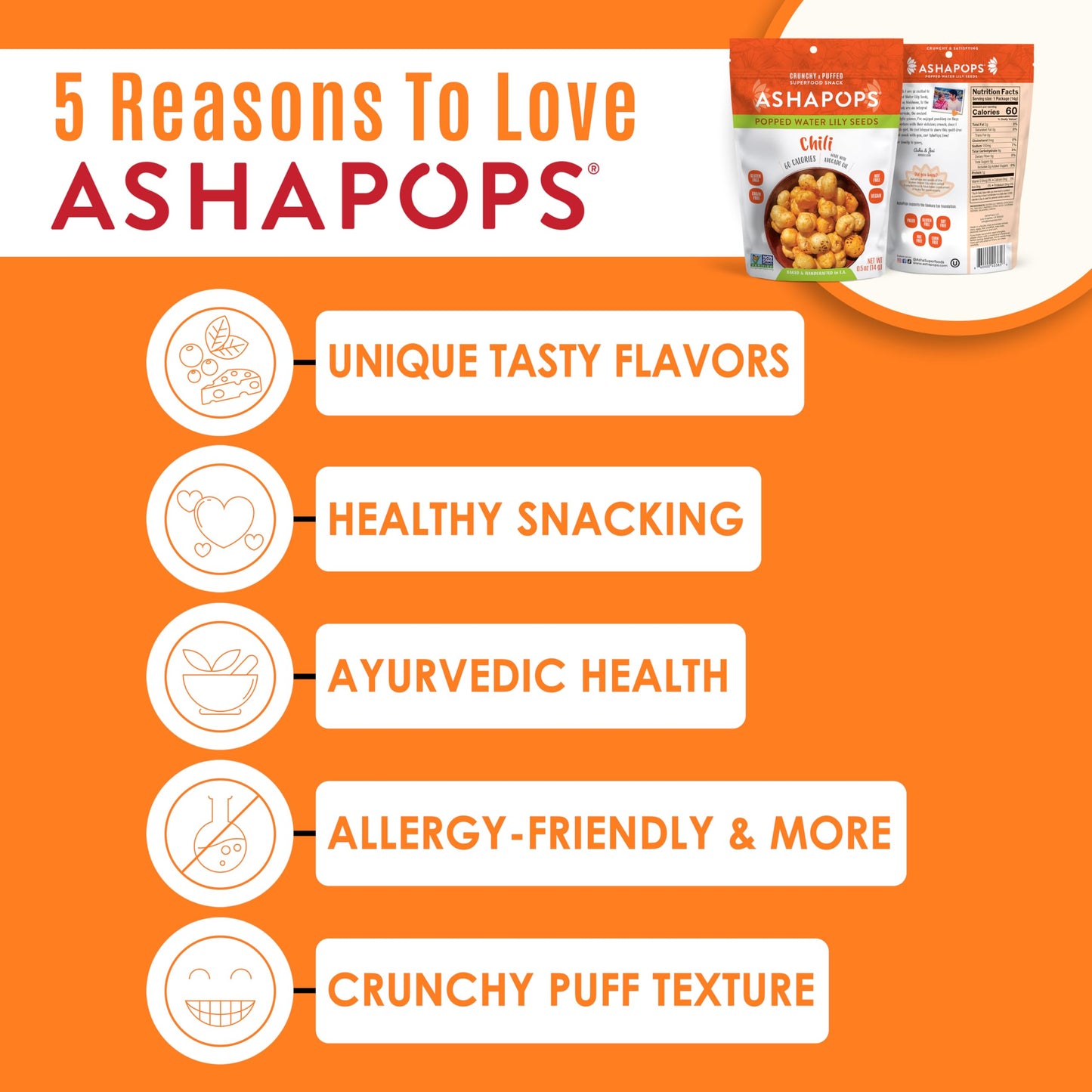 AshaPops Chili Flavored Popped Water Lily Seeds, 0.5 oz (Pack of 12) - Gluten-Free, Vegan, Paleo, Nut-Free, Corn-Free, Soy-Free,