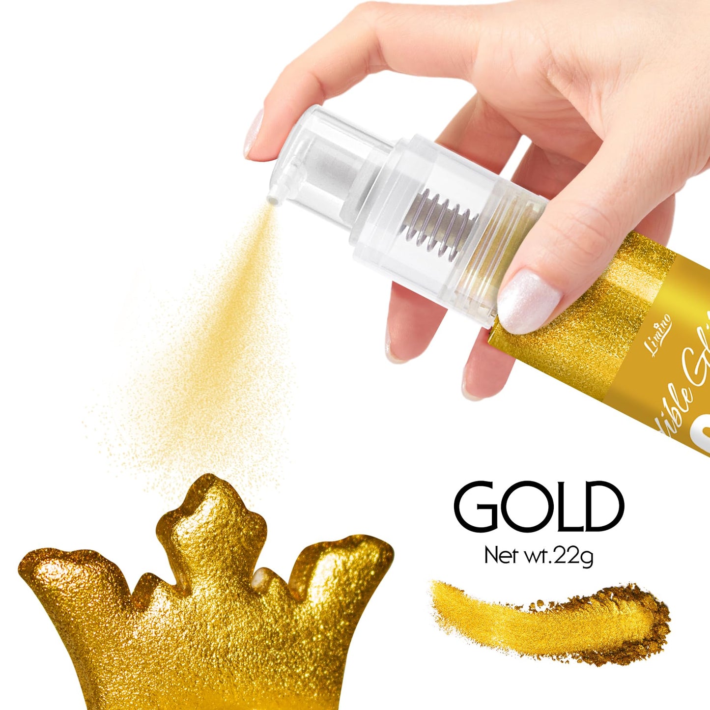 Limino Edible Glitter Spray - 22g Metallic Food Grade Luster Dust for Baking, Cake Decorating, Drinks - Gold