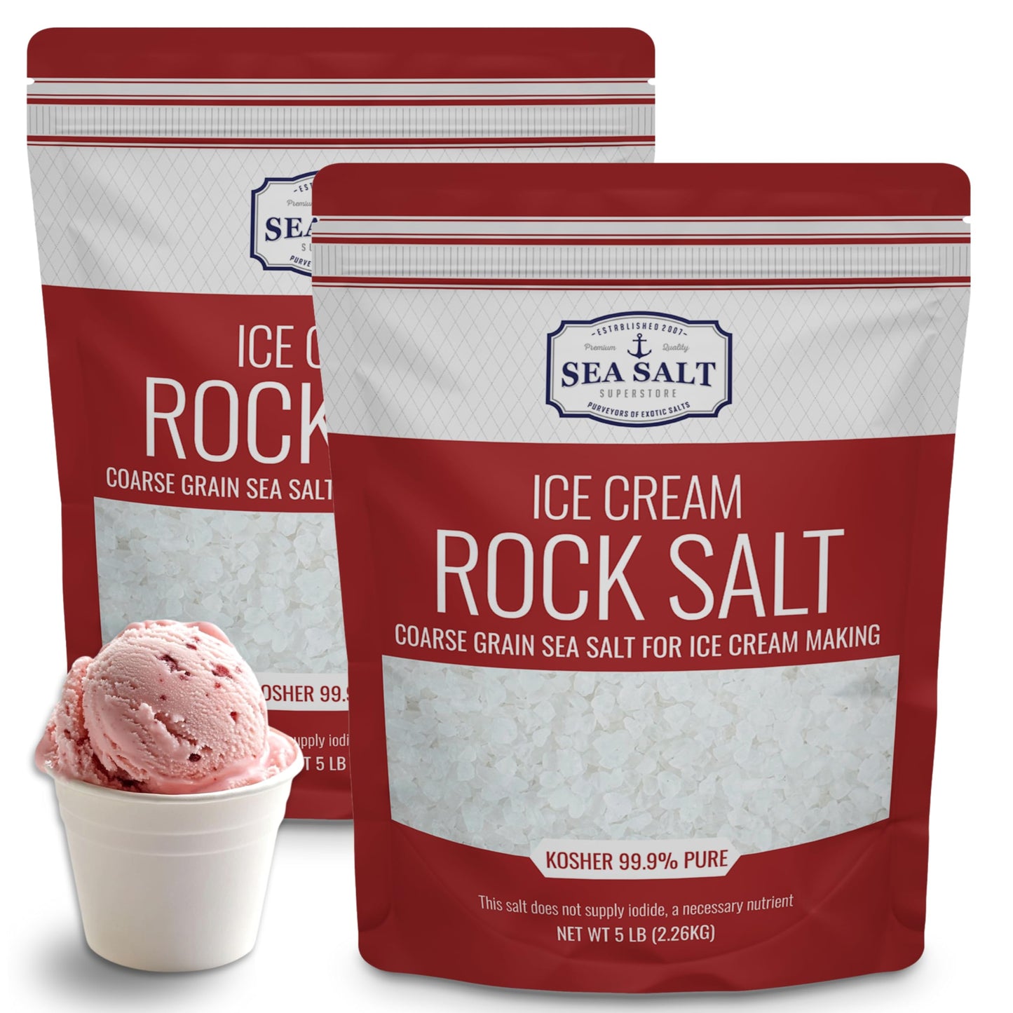 Rock Salt for Ice Cream Making, Universally Compatible Coarse and Non-Iodized Salt for All Ice Cream Maker, 10 lbs. (2-Pack, 5 L