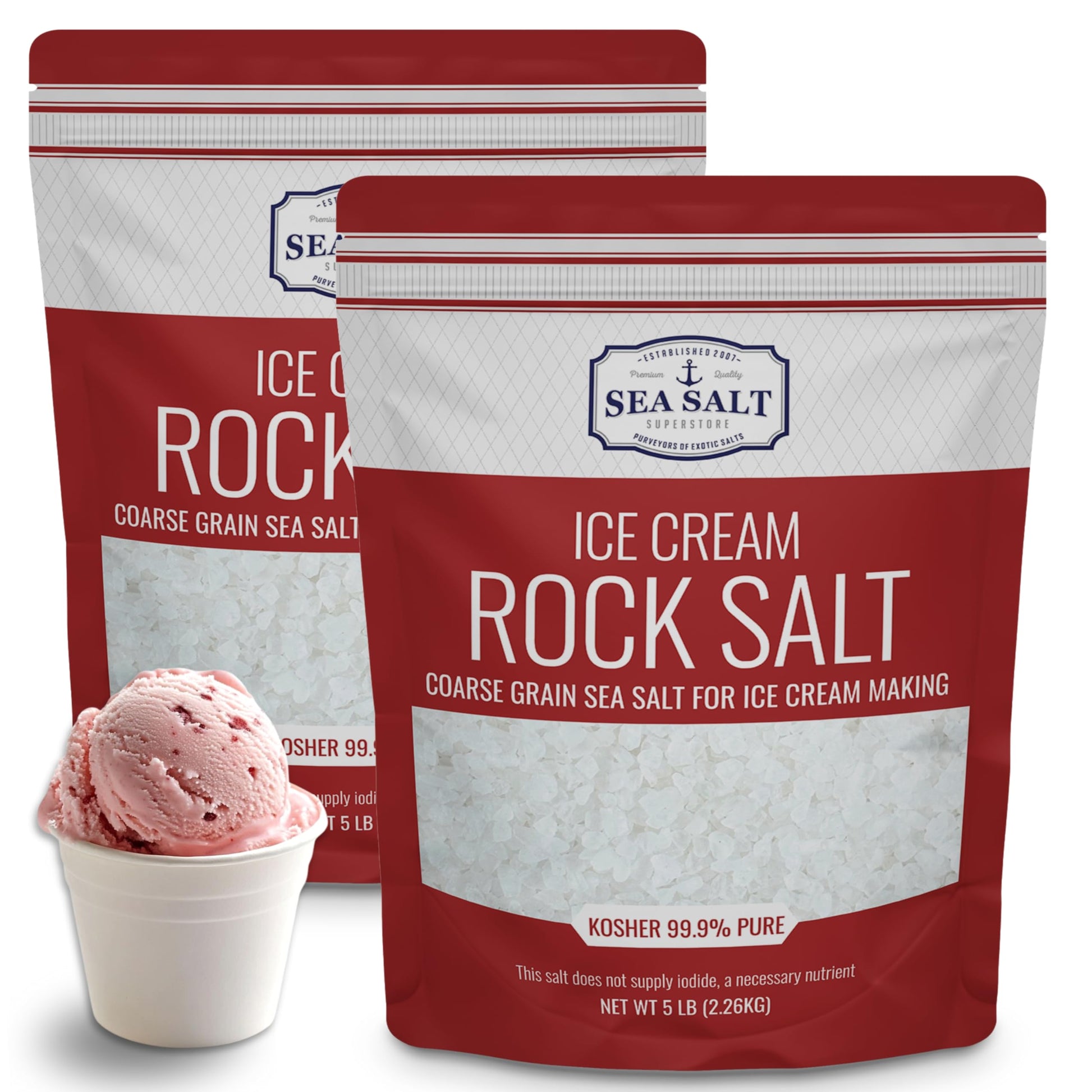 Rock Salt for Ice Cream Making, Universally Compatible Coarse and Non-Iodized Salt for All Ice Cream Maker, 10 lbs. (2-Pack, 5 L