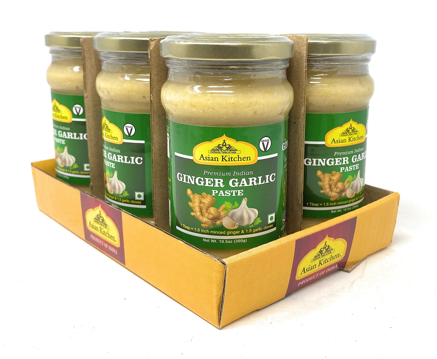 Asian Kitchen Ginger Garlic Cooking Paste 10.58Oz (300G) Glass Jar, Pack Of 5+1 Free ~ Vegan | Gluten Free | Non-Gmo | No Colors | Indian Origin