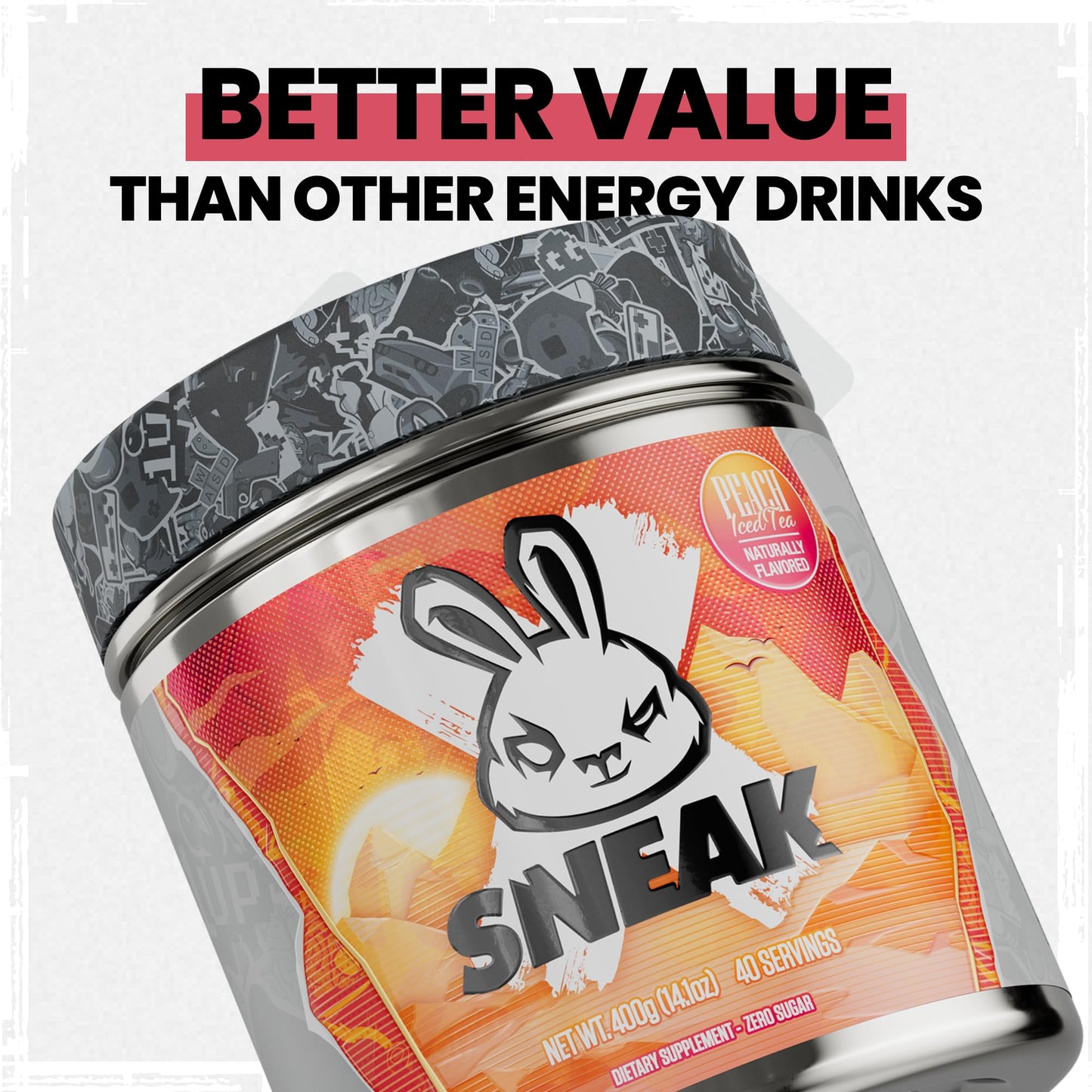 SNEAK Energy Drink Powder - Peach Iced Tea, 14.1 Ounce, No Sugar, Natural Caffeine, Focus-Boosting Nootropics, 40 Servings