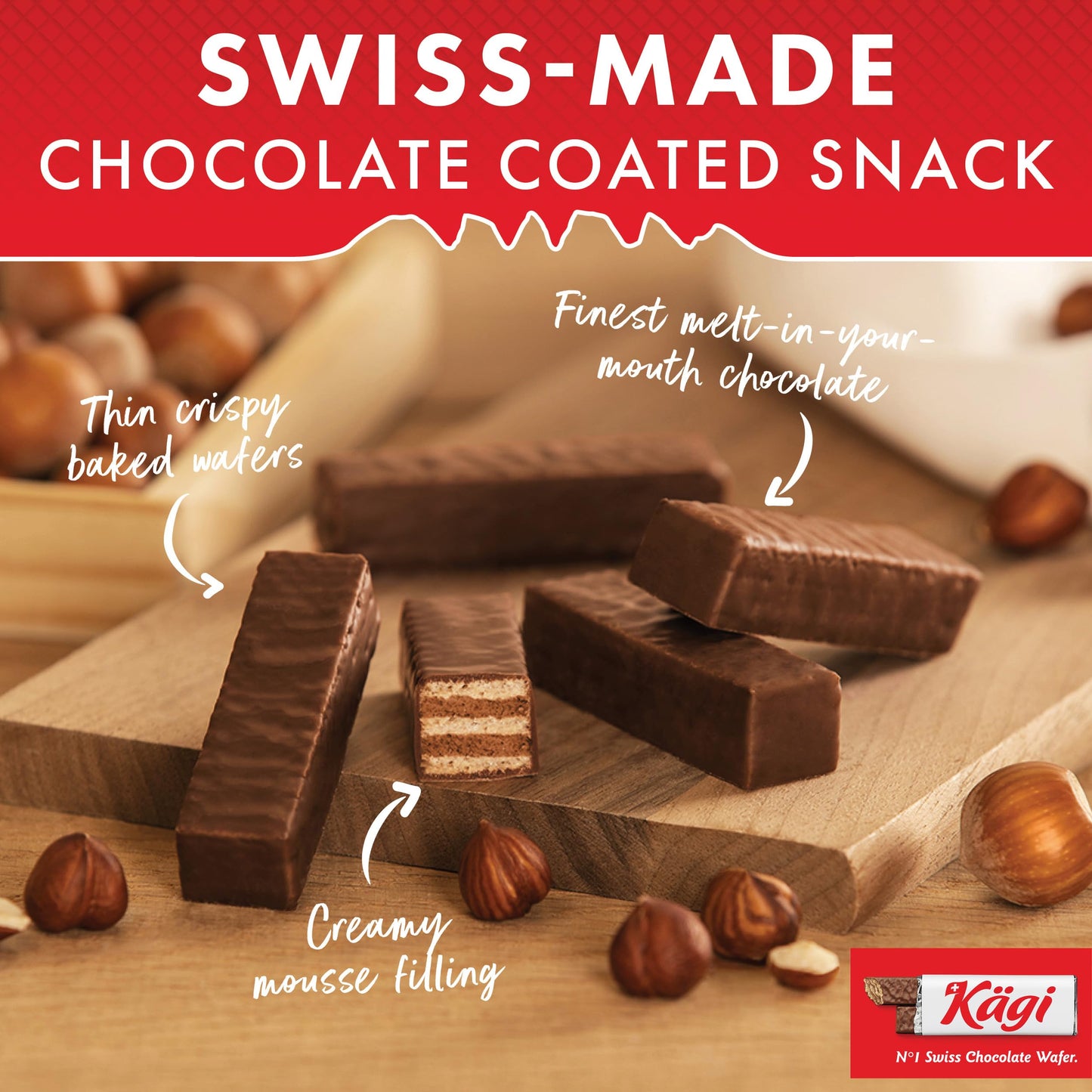 Kägi Swiss Milk Chocolate Mini Wafers with Hazelnut Cream, 3 Pack of 125g Bags
