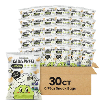 CauliPuffs - Corn, Rice, and Cauliflower Gluten Free Puffed Snack (30 x 0.75oz Bags, White Cheddar)