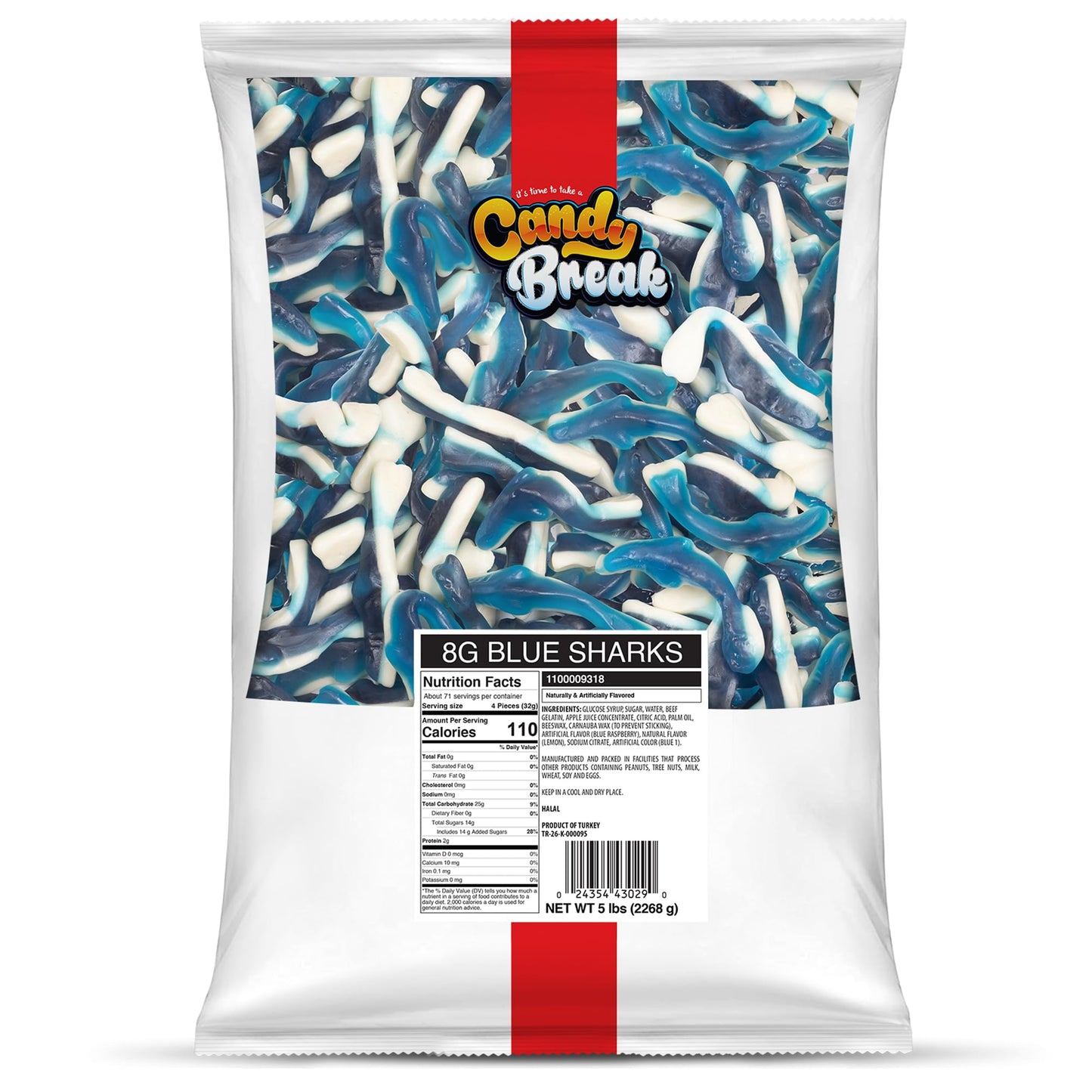 CANDY BREAK Fruity & Sweet Blue Sharks Gummy Candy - 5 lb Share Size Bag
