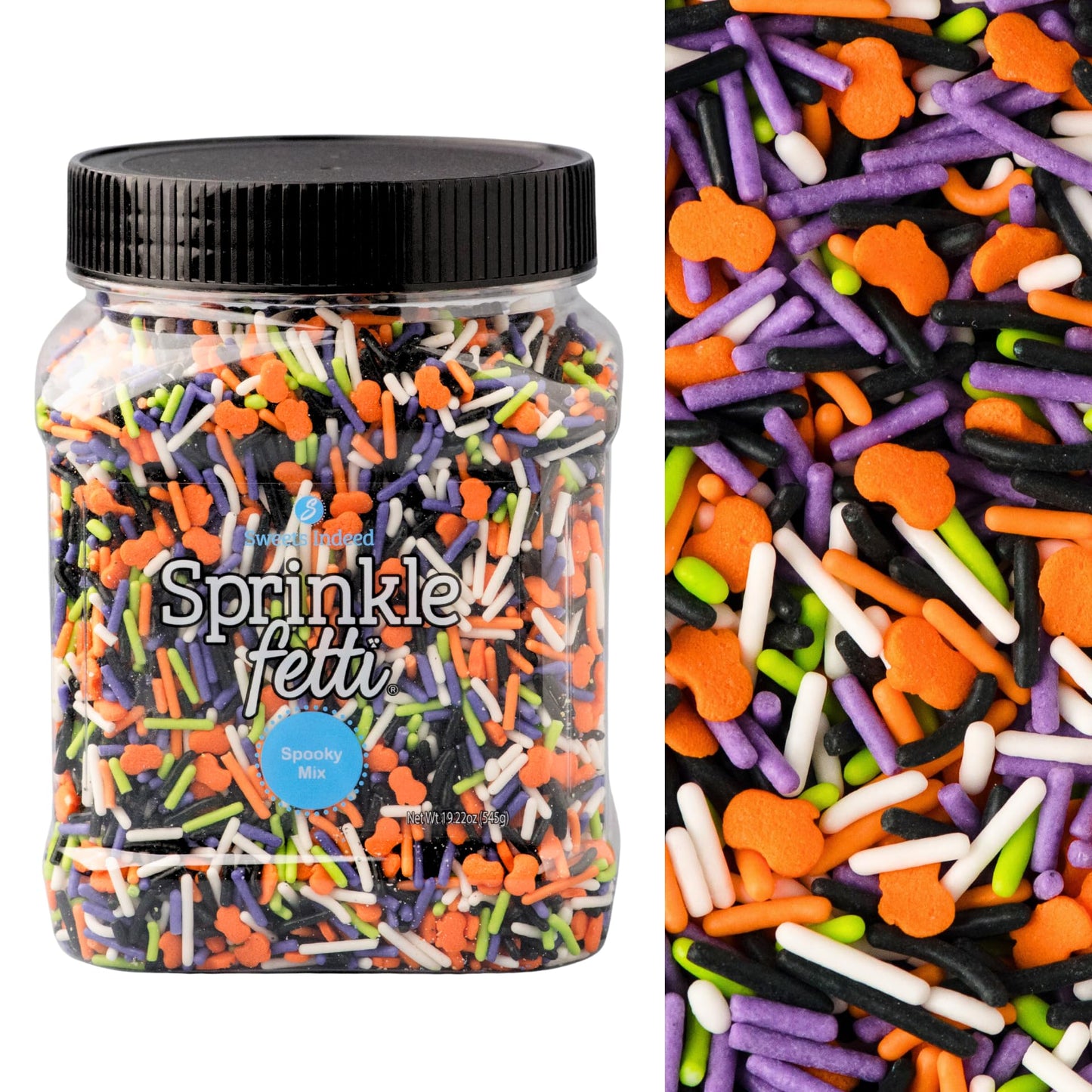 Sweets Indeed Bulk Halloween Sprinklefetti Mix - 1.2 lb Jar | Edible Sprinkles in Orange  Purple  Green  White & Black | Bulk Sprinkle Mix for Cookies  Cupcakes  Cakes & Party Desserts