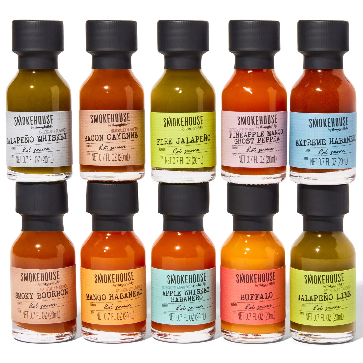 Thoughtfully Gourmet Hot Sauce Gift Set, Variety Pack of 10 Flavors, 0.7 Fl Oz Each