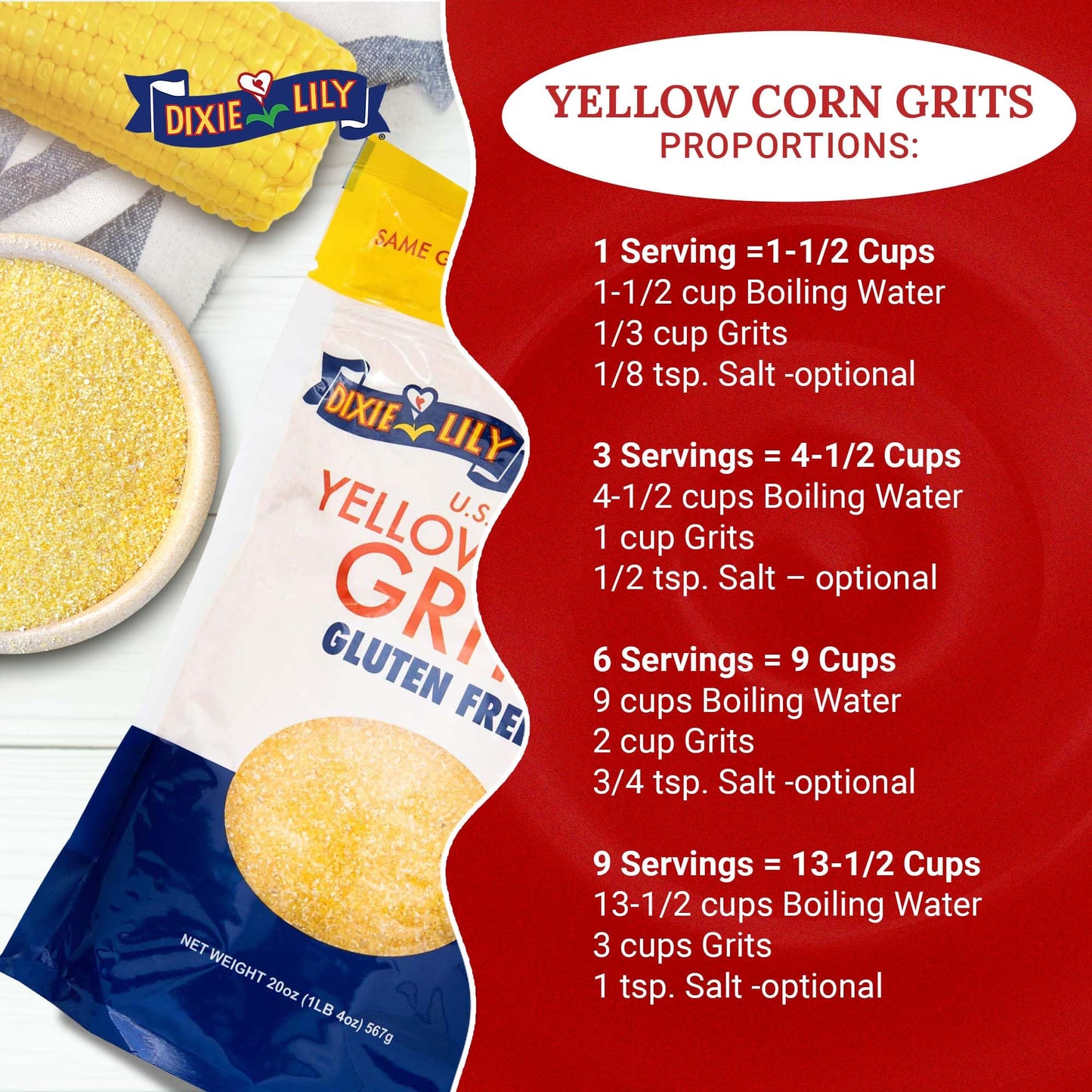 Dixie Lily Yellow Corn Grits - Enriched With Iron, Niacin, Thiamine, Riboflavin - Classic Southern Taste - Certified Non-GMO - 2