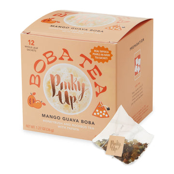 Pinky Up Mango Guava Boba Tea Sachets - Calorie Free Whole Leaf Rooibos Tea Bubble Tea - Boba Gift 12 Biodegradable Tea Bags