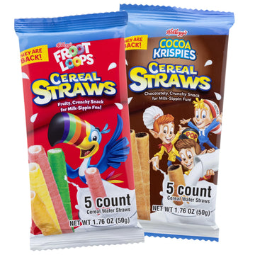 Limited Edition 2025 Kelloggs Cereal Straws, Cocoa Krispies and Froot Loops Edible Stir Sticks, Nostalgic Treat, 5 Count, (2 Pac