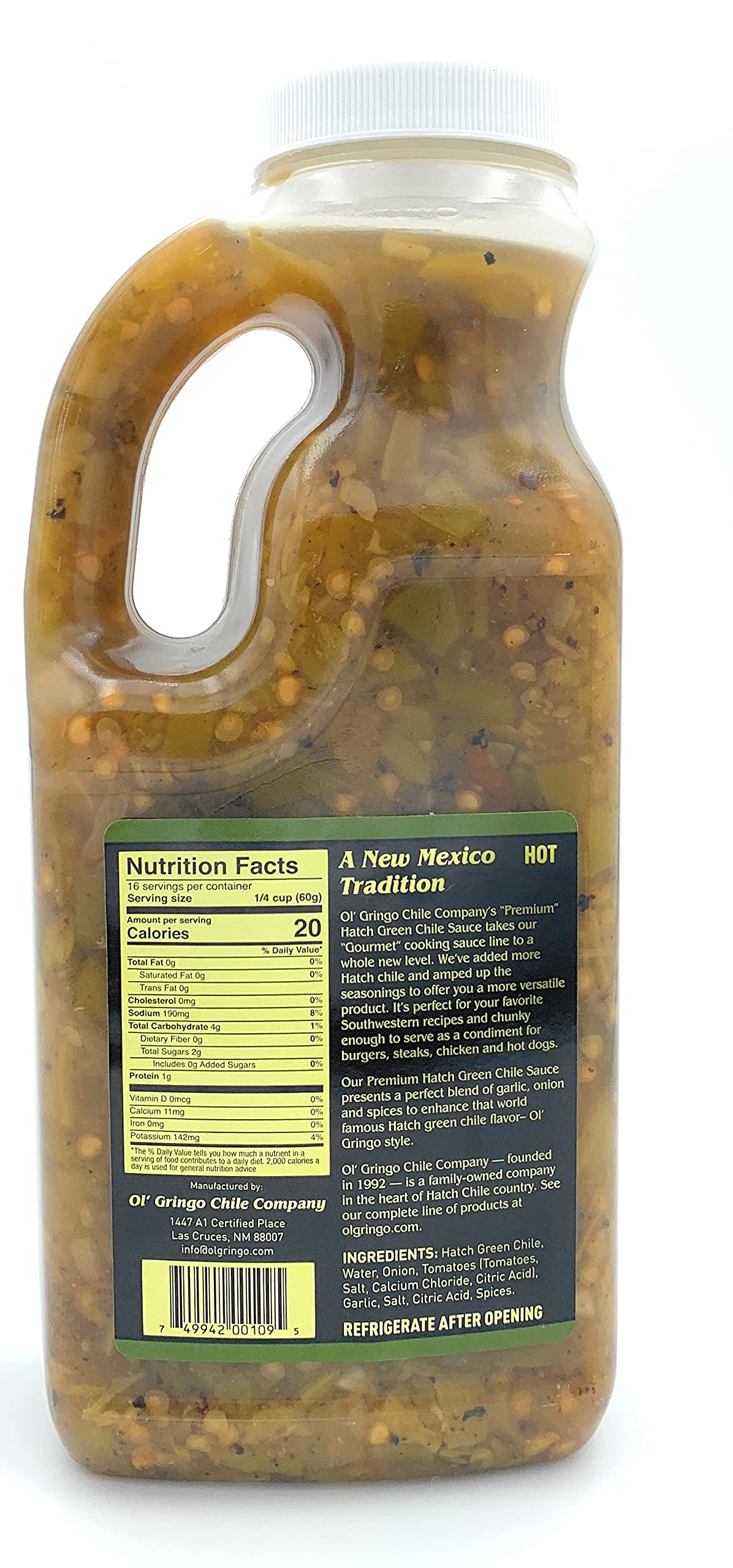 Ol Gringo Chile Company Premium Hatch Green Chile Sauce, Hot, 35 Ounce Bottle