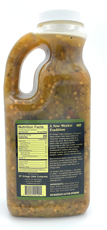 Ol Gringo Chile Company Premium Hatch Green Chile Sauce, Hot, 35 Ounce Bottle