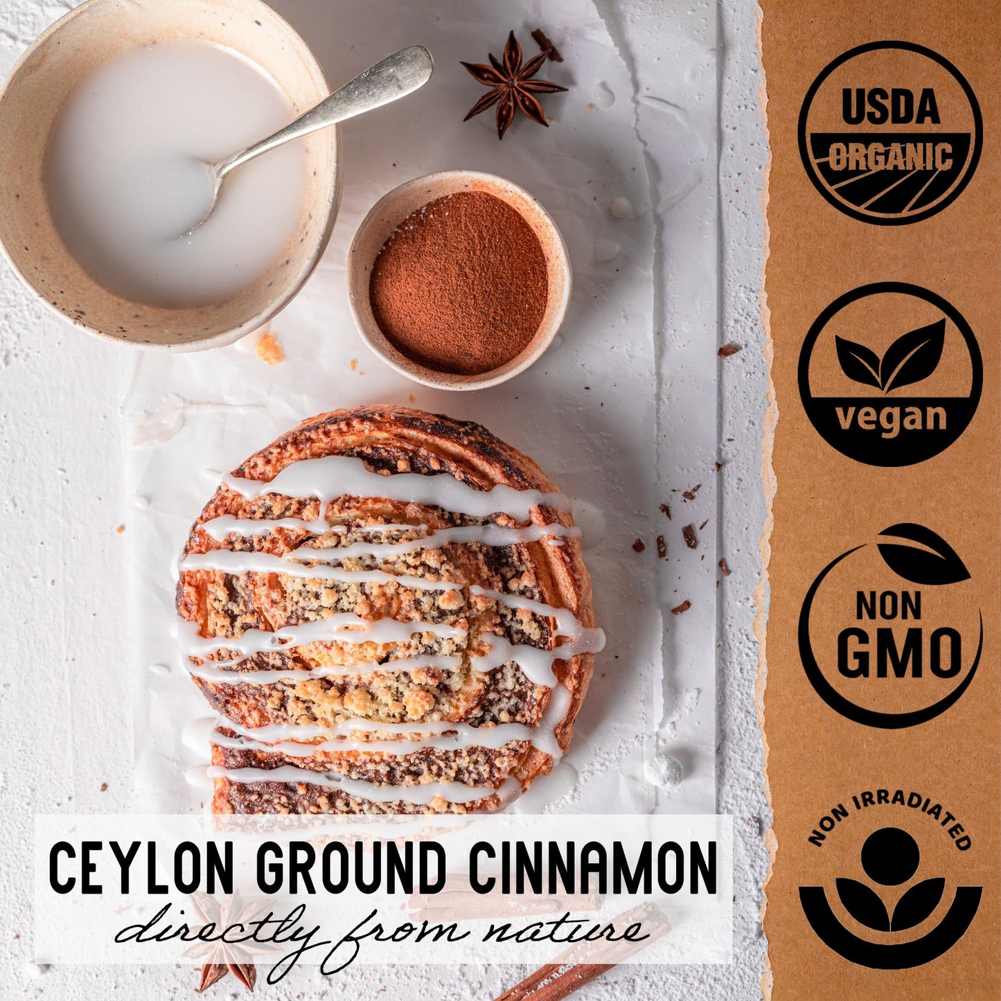 Gourmanity Select Organic Ceylon Cinnamon Powder, Natural Superfood With A Sweet Citrus Aroma And Delicate Flavor, True Ground C