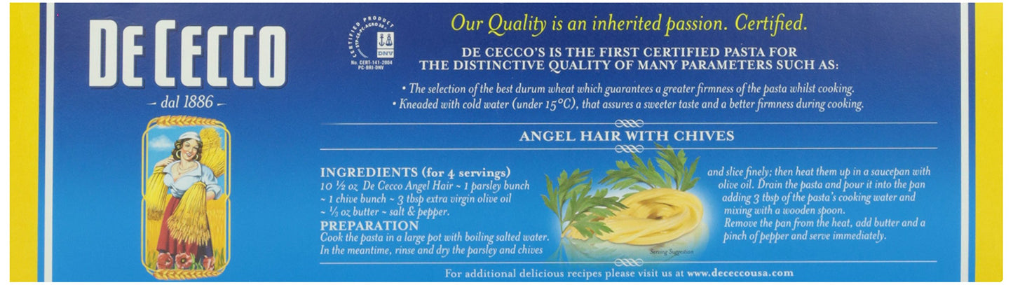 De Cecco Capellini Pasta Cut No. 9 (16 Oz. Box) imported from Italy