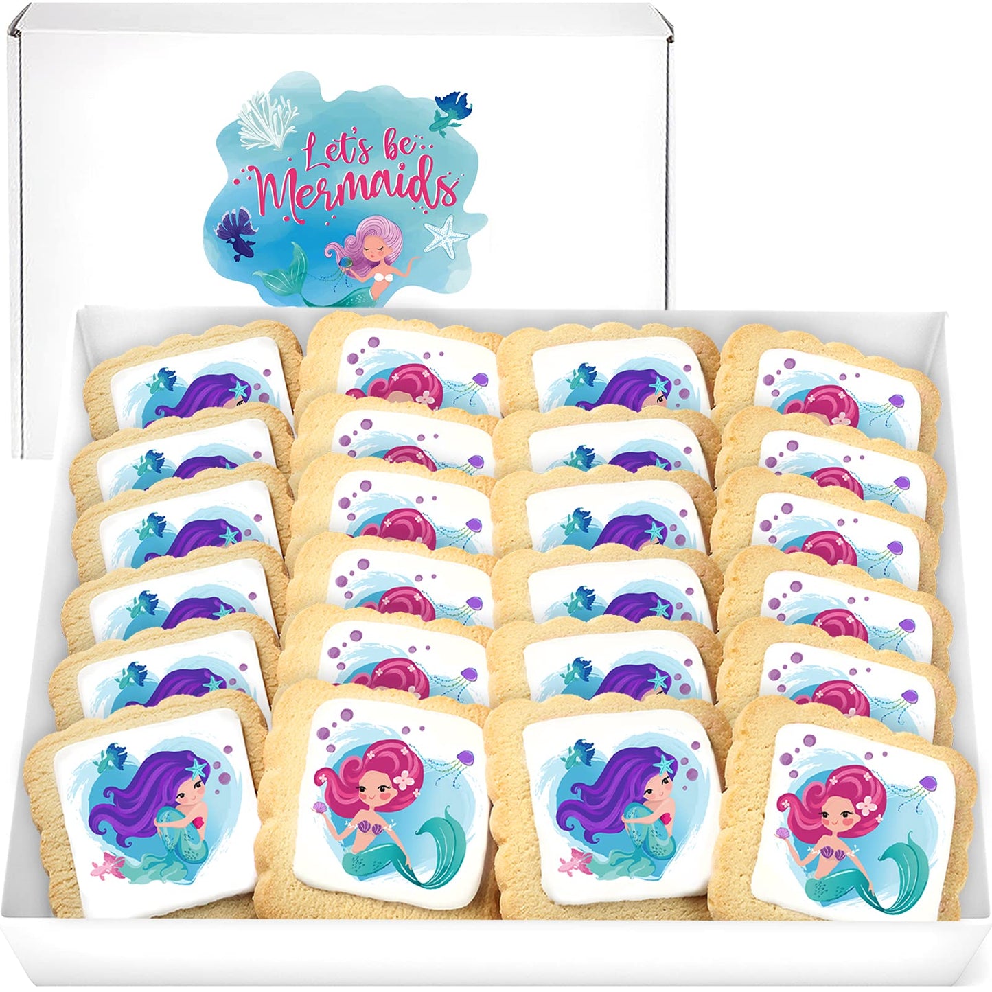 Mermaid Party Favors Cookies Decorated | Individually Wrapped 24 Pack | Theme Birthday Candy | Treats Dessert Table Sweets
