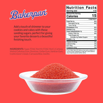 Bakerpan Red Sanding Sugar For Baking & Cookie Decorating - 5 Ounce Edible Red Sugar Sprinkles For Cookies, Cakes, Cocktails (Ma