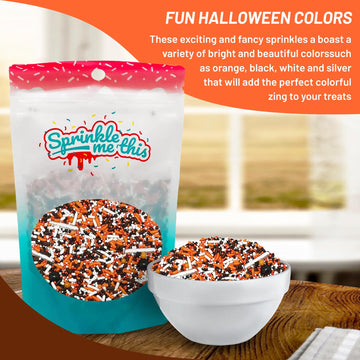 Halloween Party Sprinkle Mix | Resealable Standup Bag | Jimmies And Nonpariels In Orange, White, And Brown | Halloween Themed Sprinkles | Bulk Sprinkles For Baked Goods And More 12 Oz