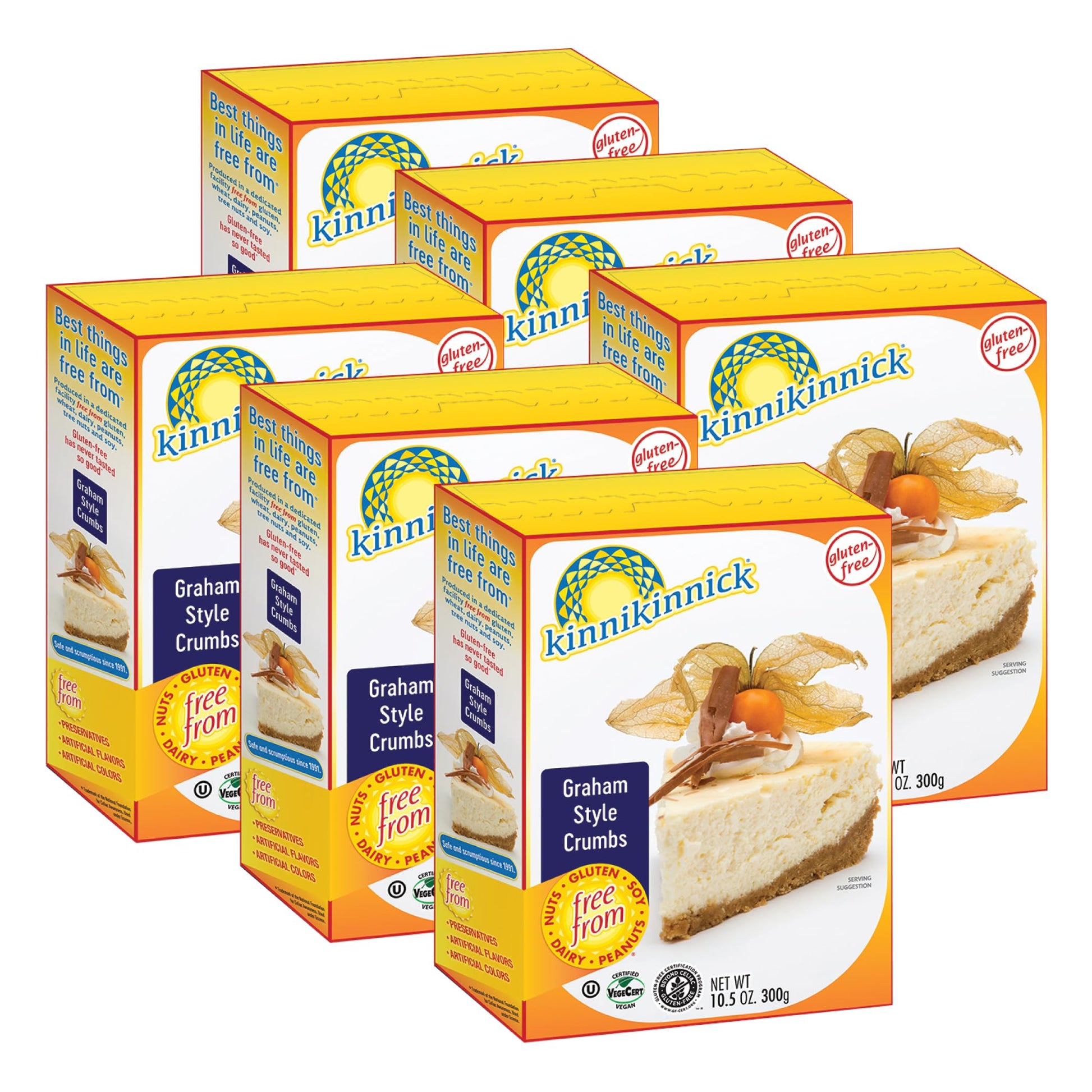 Kinnikinnick - Graham Style Crumbs - Gluten Free, Allergy Friendly Vegan Graham Cracker Crumbs - 10.5 Oz. Boxes - 6 Pack