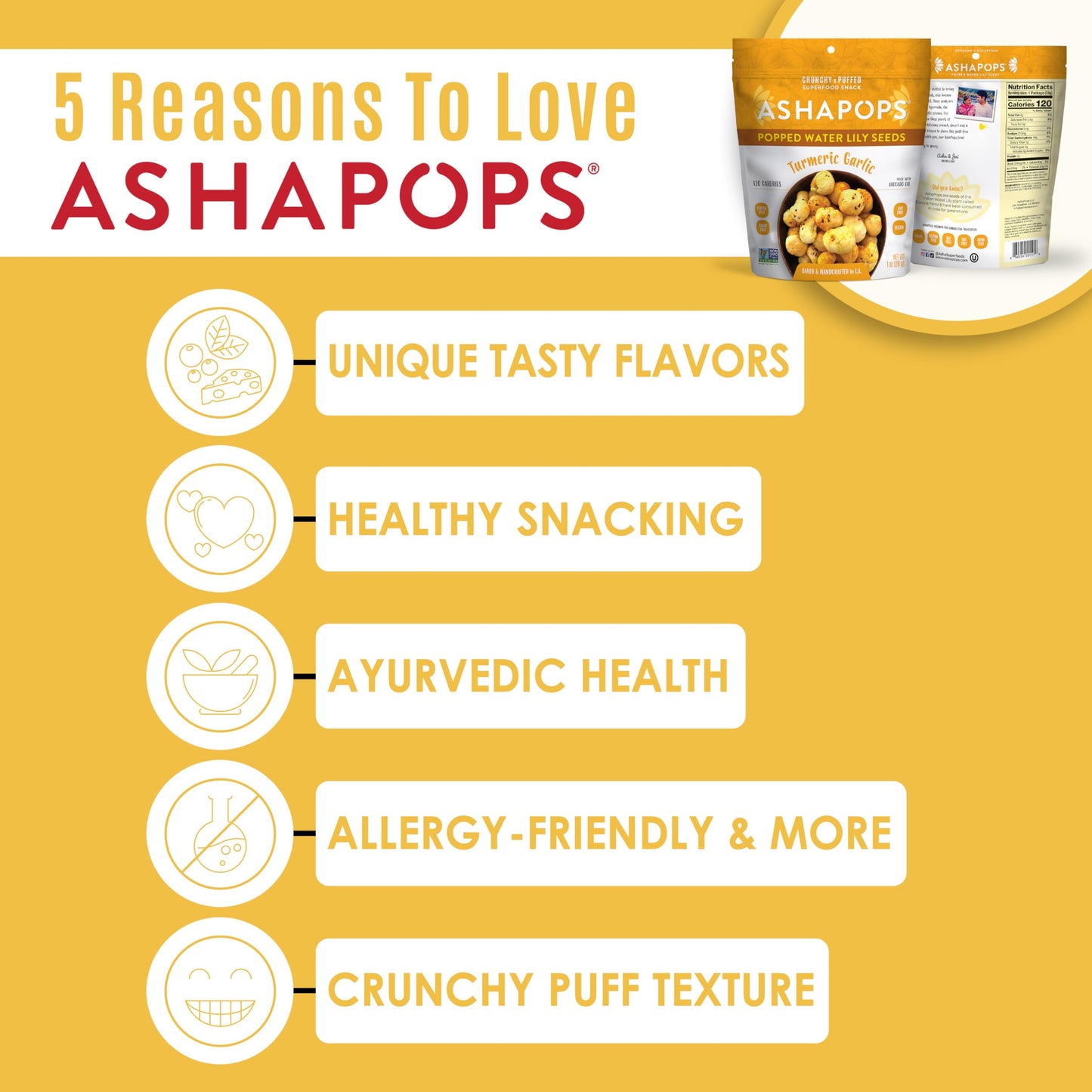 AshaPops Turmeric Garlic Flavored Popped Water Lily Seeds, 1 oz (Pack of 1) - Gluten-Free, Vegan, Paleo, Soy-Free, Non-GMO, Plan