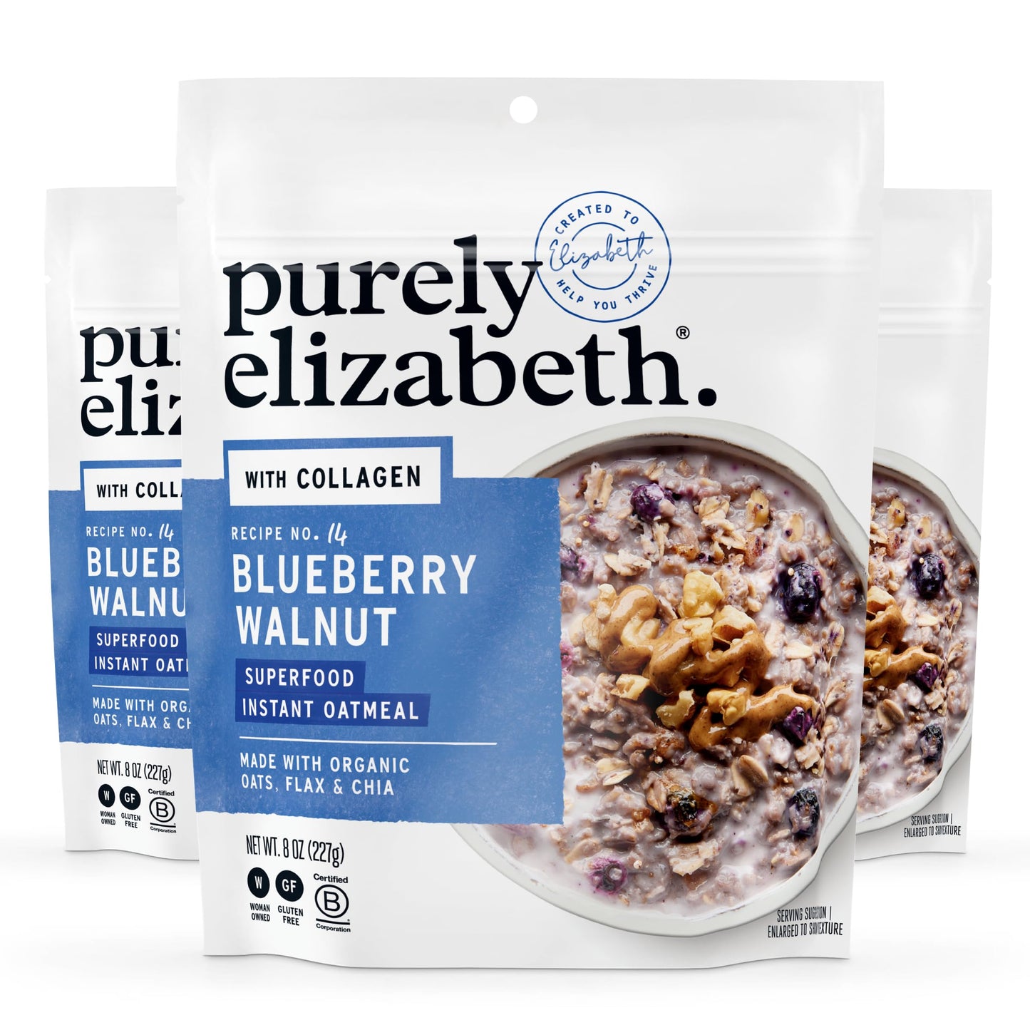 Purely Elizabeth Collagen Oatmeal, Blueberry Walnut, Gluten-Free, Non-GMO, 24 oz (3ct)