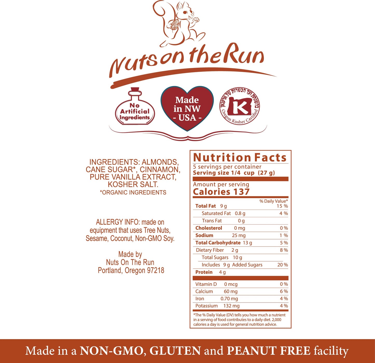 Cinnamon Almonds - Vegan, Kosher, Gluten-Free, Gmo-Free - 4.75Oz (Pack Of 3 Bags), Satisfaction Guarantee, Vegan