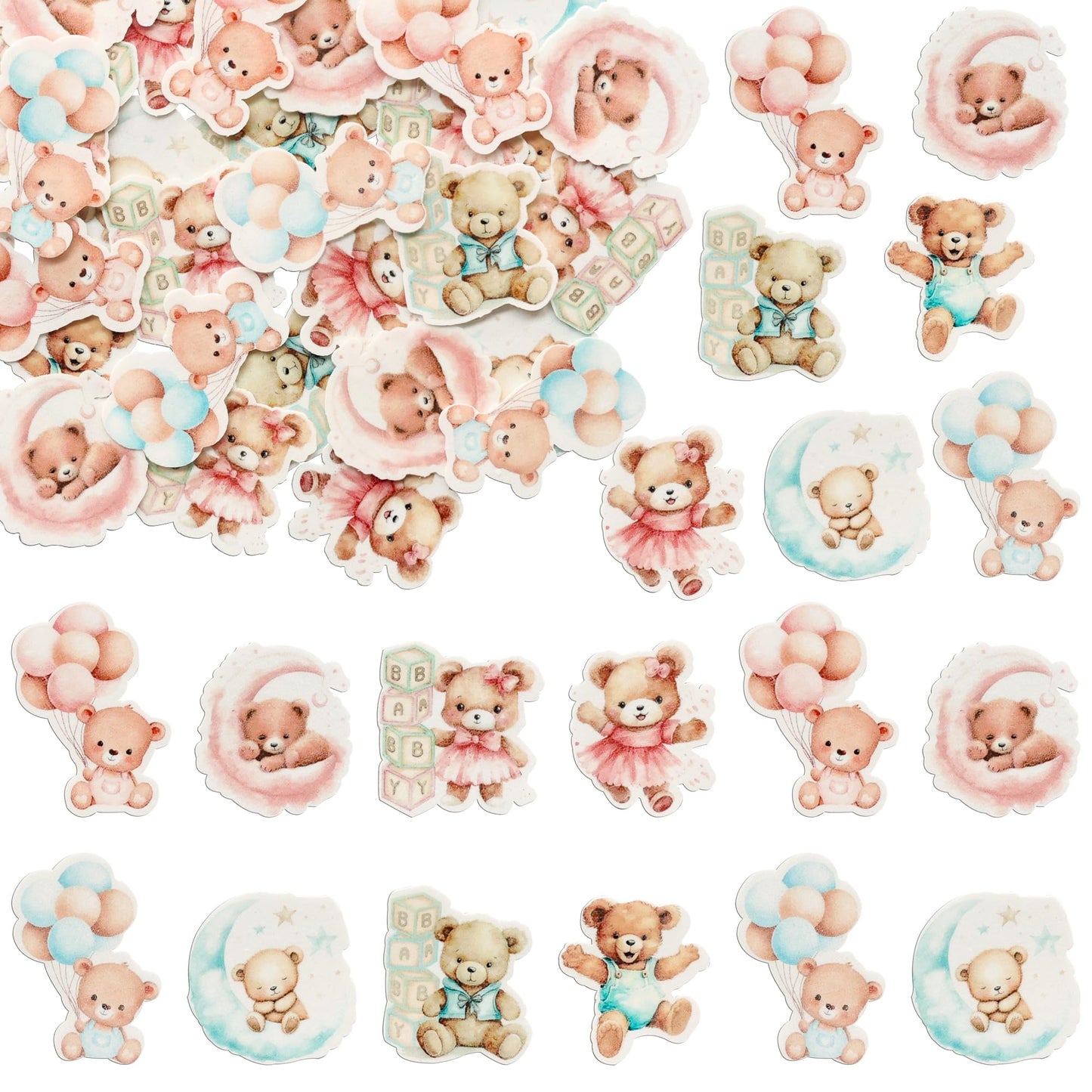 Gyufise 48Pcs Baby Shower Bear Cupcake Toppers - Blue, Pink - 1.8X1.4 Inch - Edible, Safe For Cakes, Cookies, Fruits - Baby Show