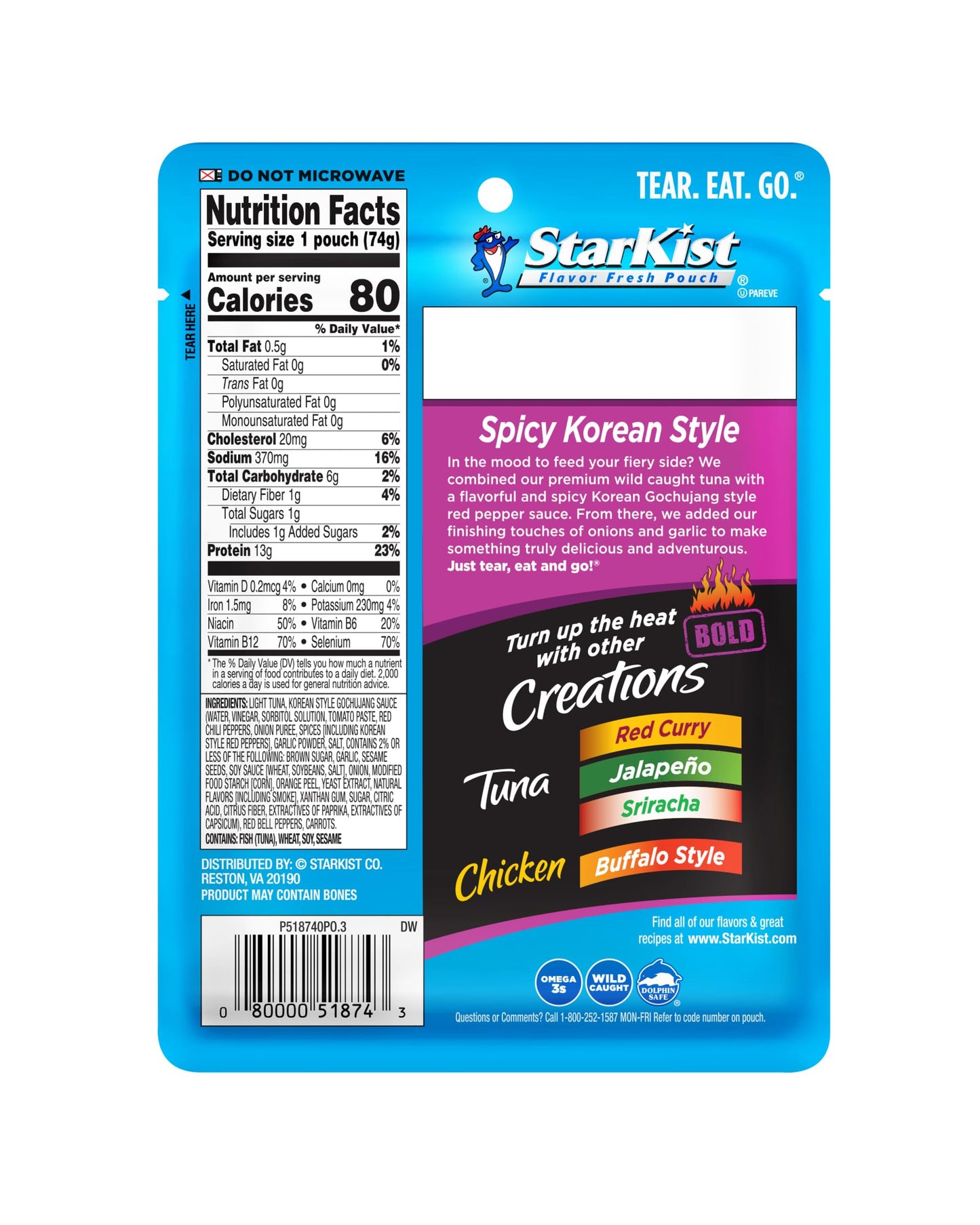 Starkist Tuna Creations Bold Spicy Korean Style With Gochujang - 2.6 Oz Pouch