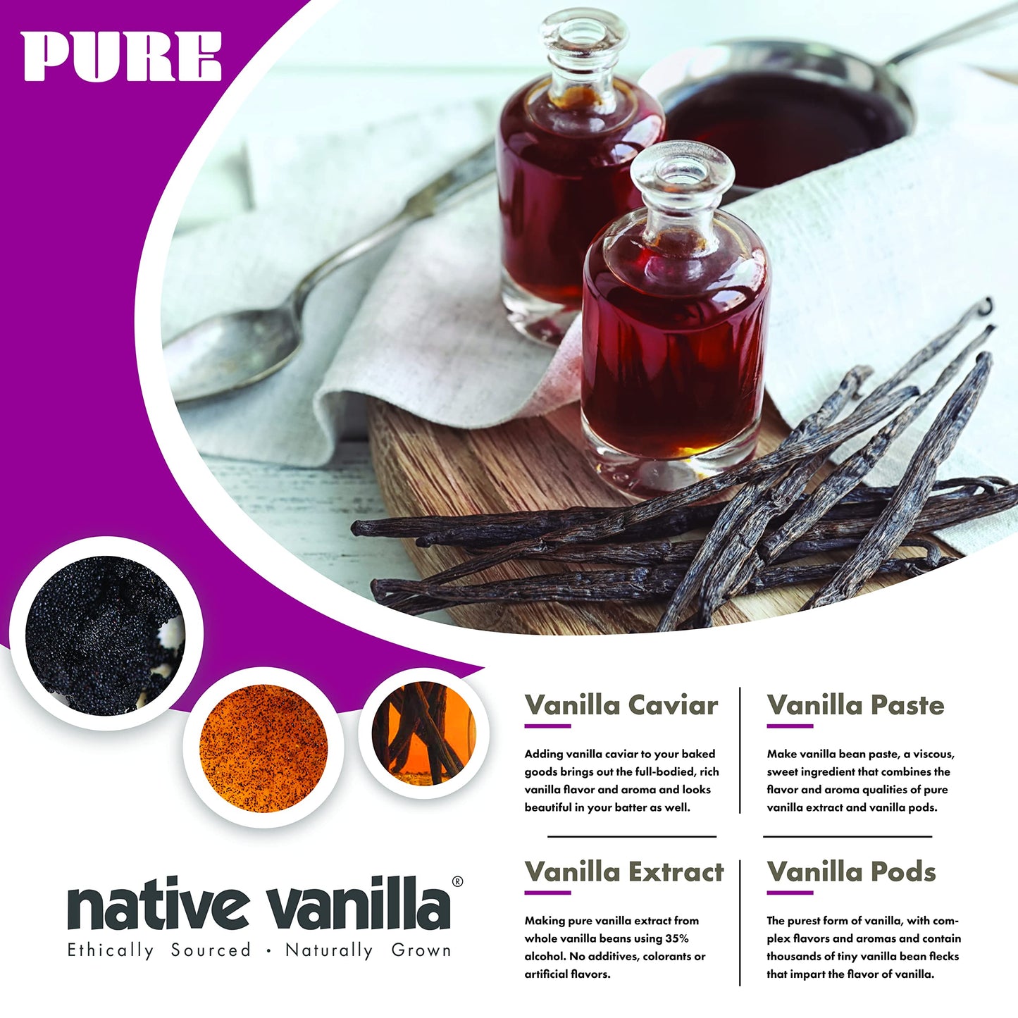 Native Vanilla Tahitian Vanilla Beans - Premium Grade B Whole Pods - 10 Count - Vegan, Non-GMO, Gluten-Free - Rich Creamy Flavor