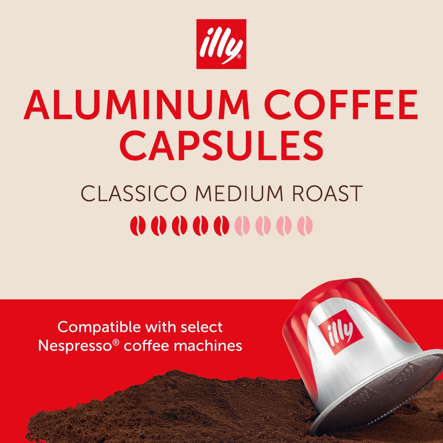 illy Aluminum Espresso compact pieces Compatible with Nespresso - Classico Medium Roast - 10 Count (Pack of 5)