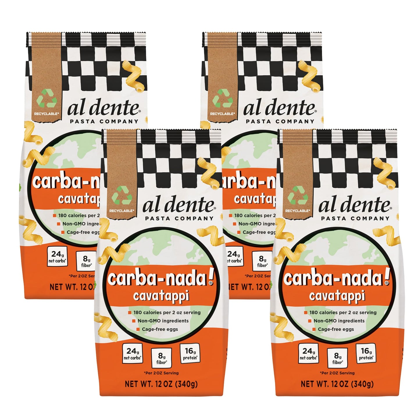 AL DENTE Cavatappi Pasta – Low Carb, High Protein, Pack of 4, 12oz Bags