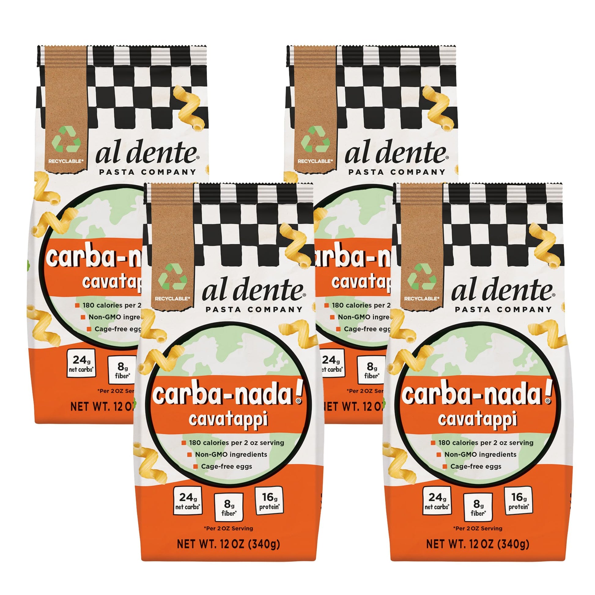 AL DENTE Cavatappi Pasta – Low Carb, High Protein, Pack of 4, 12oz Bags