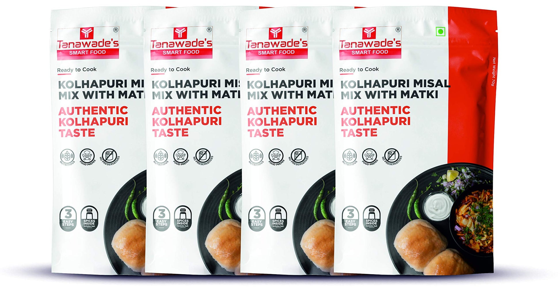 Tanawades Smart Food Instant Kolhapuri Misal Mix, (Buy 3 Get 1 Free) Ready to Cook, Home food & Flavours, Pack of 4