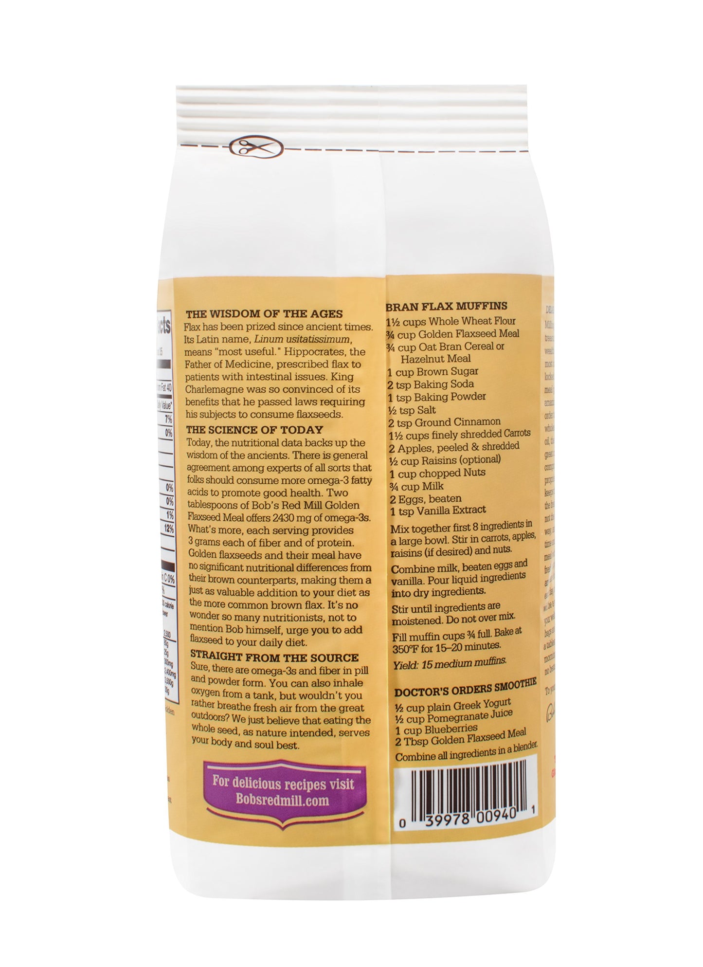 Bob's Red Mill Golden Flaxseed Meal, Organic, Gluten Free, Whole Ground, 16 Ounce