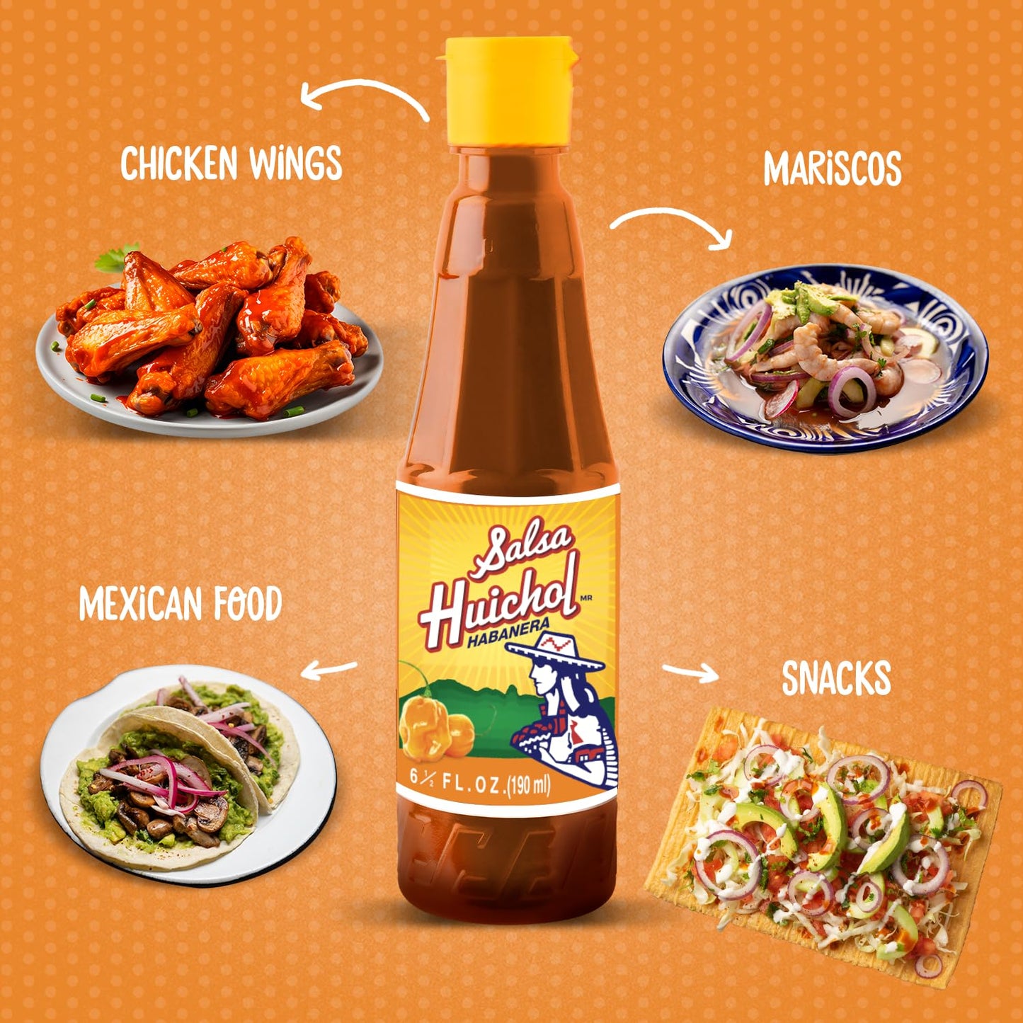Salsa Huichol Habanera - 12-Pack (6.42 oz Each) - Made with All-Natural Ingredients, Ideal for Wings, Seafood, and Snacks