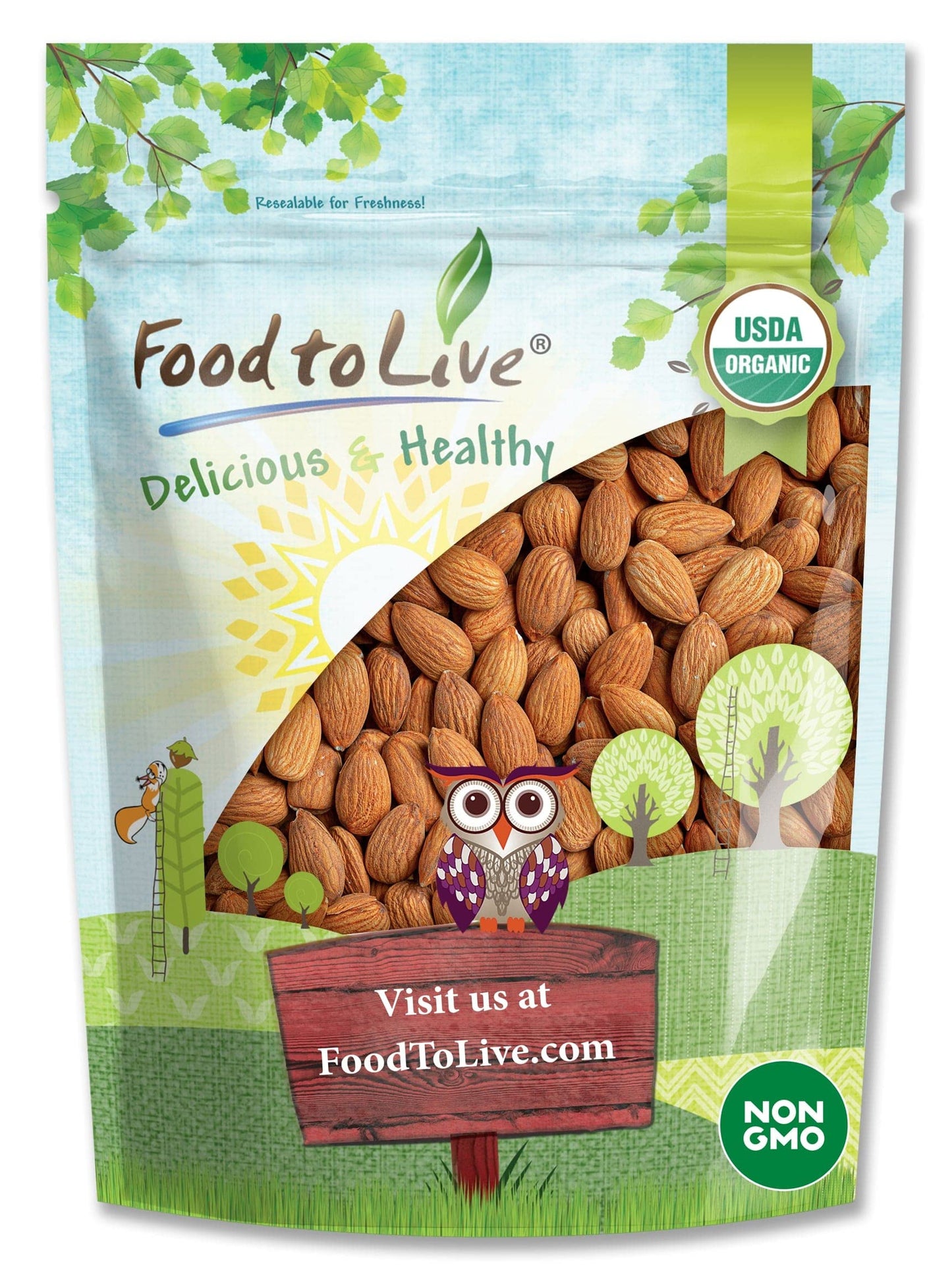 Food to Live Organic California Almonds, 8 Ounces - Non-GMO, Whole, Unsalted, Unroasted, Keto, Vegan Nuts in Bulk. Rich in Vitam