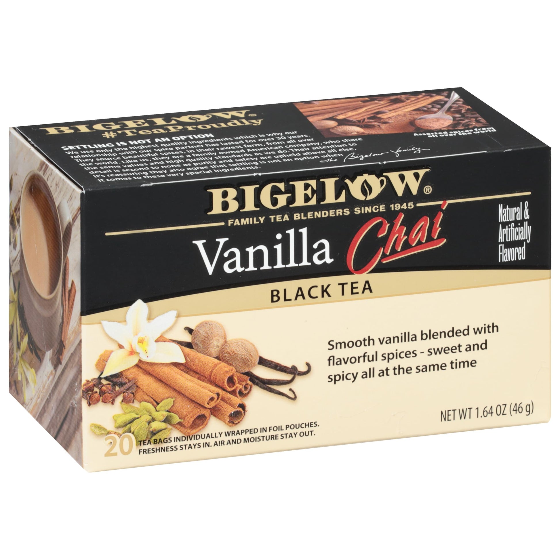 Bigelow Tea Vanilla Chai Black Tea Bags, Caffeinated, 20 Count (Pack of 6), Model 072310001626, 120 Tea Bags Total