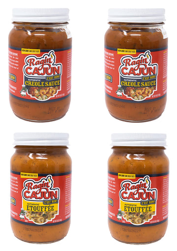 Etouff  e Sauce (2) & Creole Sauce (2) Fully Cooked Sauces Variety Pack 16 oz Ragin Cajun