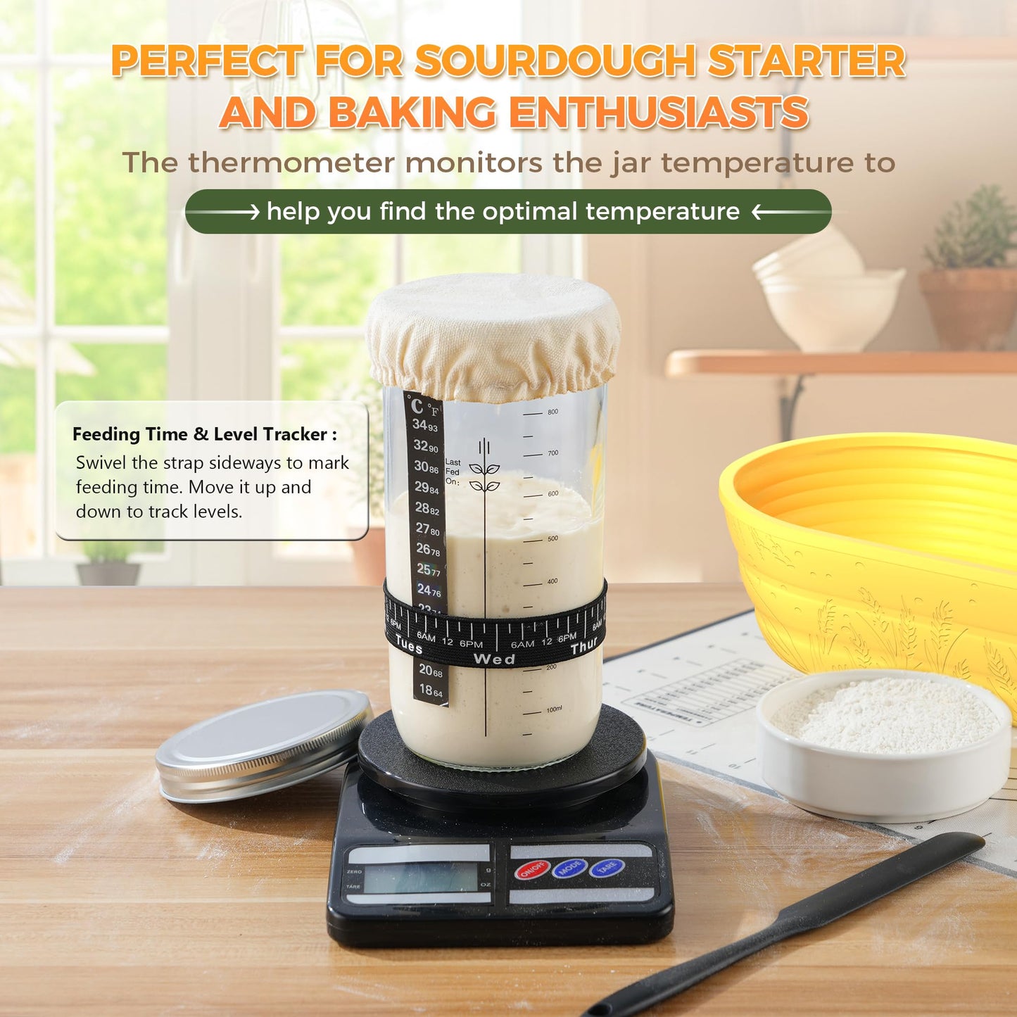 Sourdough Bread Baking Supplies 34 Oz Sourdough Starter Kit With Pot, 2 Silicone Bread Proofing Baskets, And Bread Making Tools